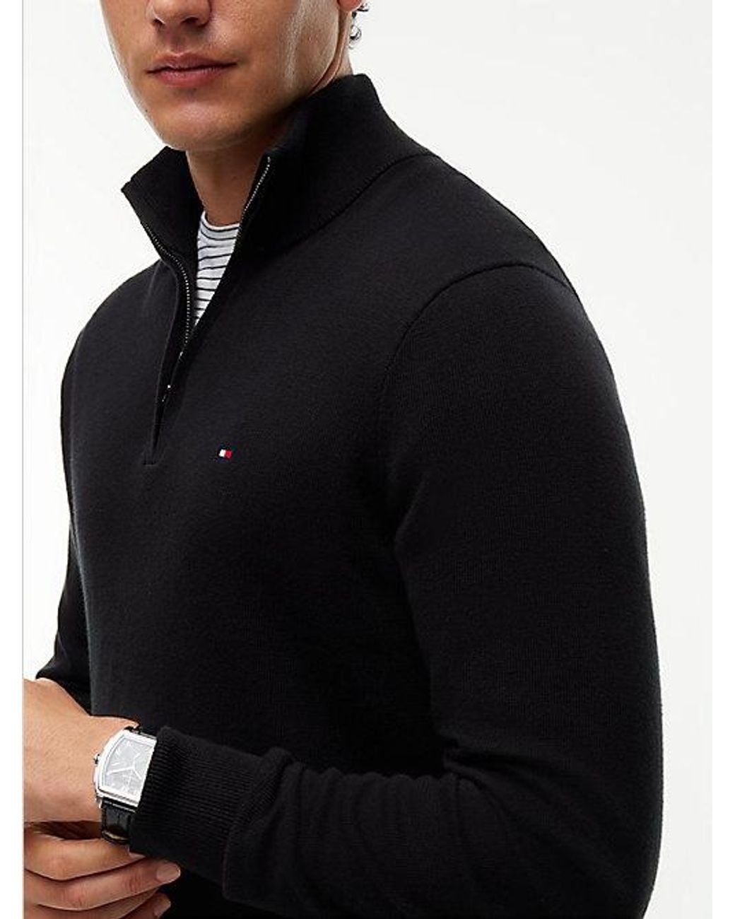 Tommy Hilfiger Black Mock Neck Quarter Zip Jumper With Cashmere for men