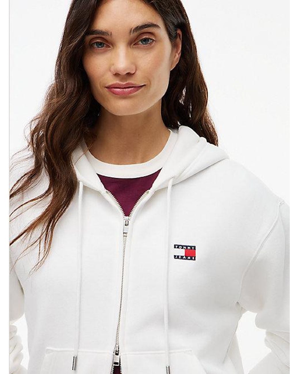 Tommy Hilfiger White Tommy Jeans Tommy Badge Boxy Zip Thru Hoody