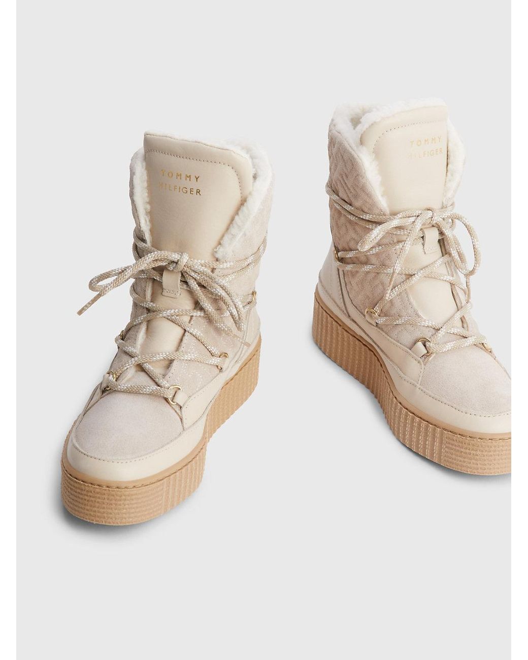 Tommy Hilfiger Monogram Lace-up Snow Boots in Natural | Lyst UK
