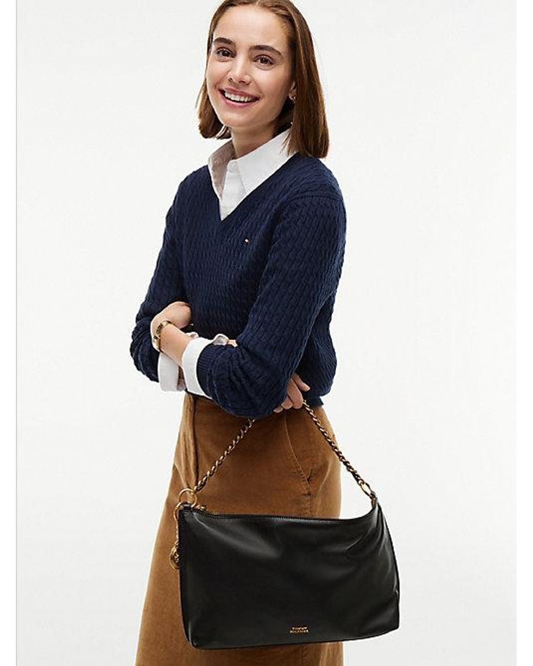 Tommy Hilfiger Black Leather Chain Strap Shoulder Bag