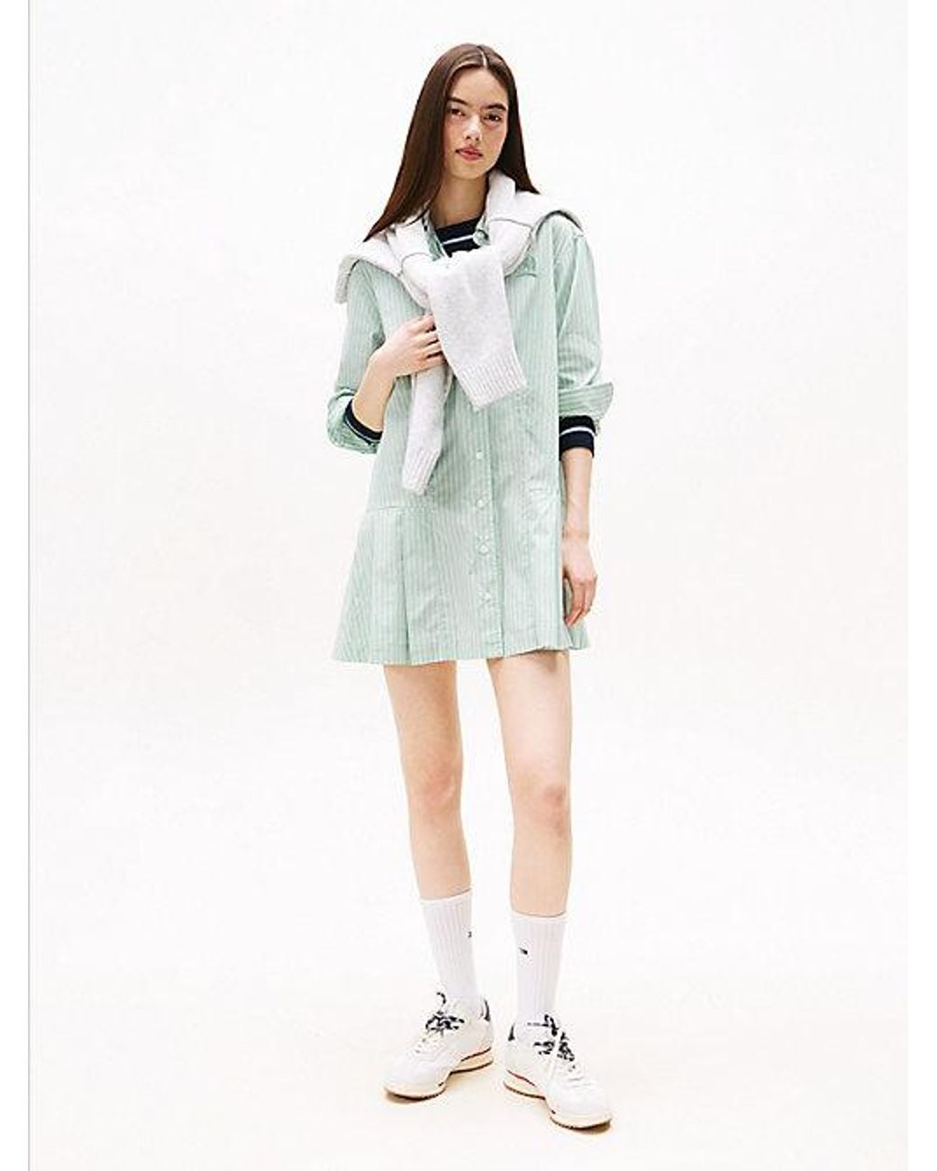 Tommy Hilfiger White Tommy Jeans Logo Embroidery Relaxed Mini Shirt Dress