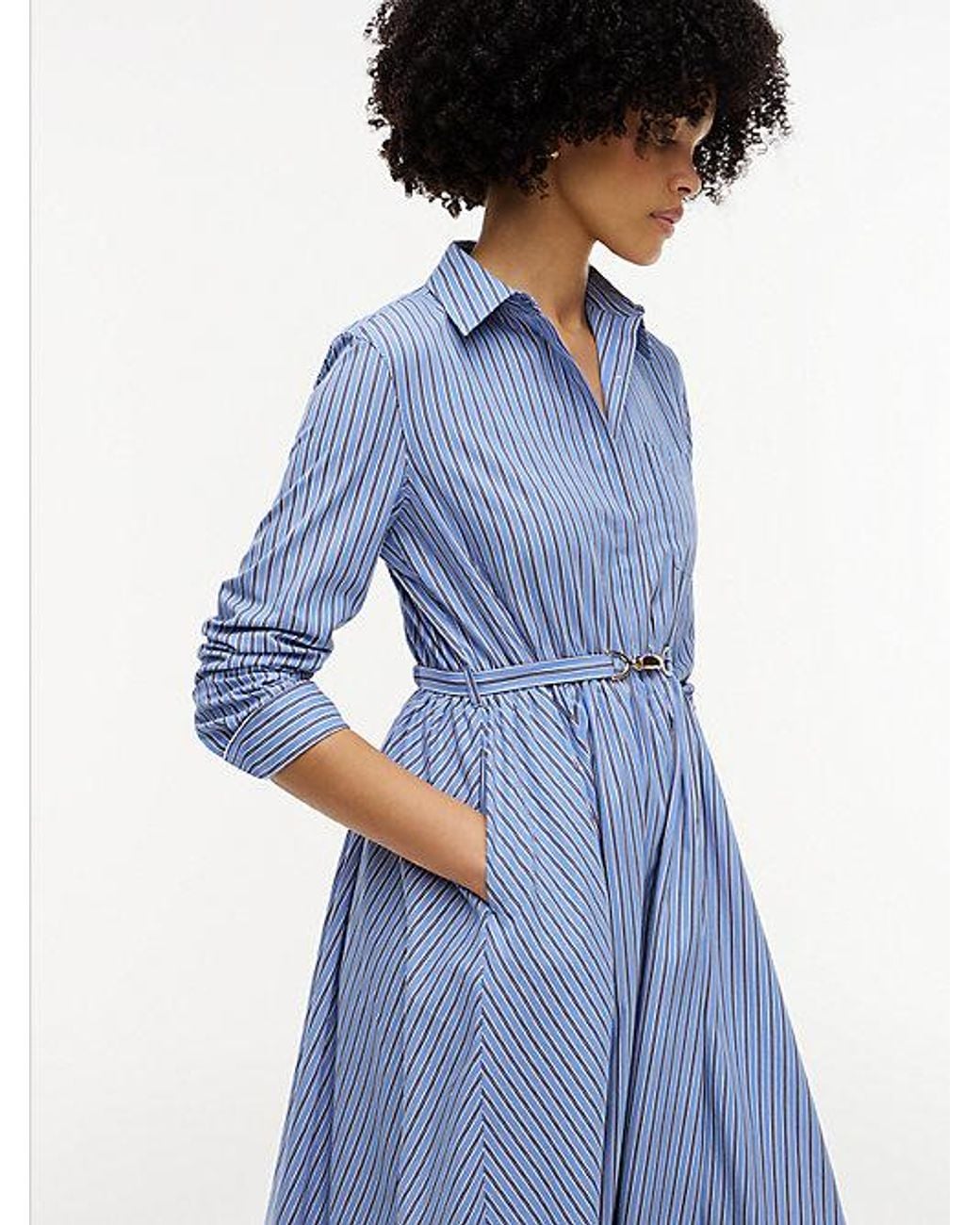 Tommy Hilfiger Blue Belted Midi Shirt Dress