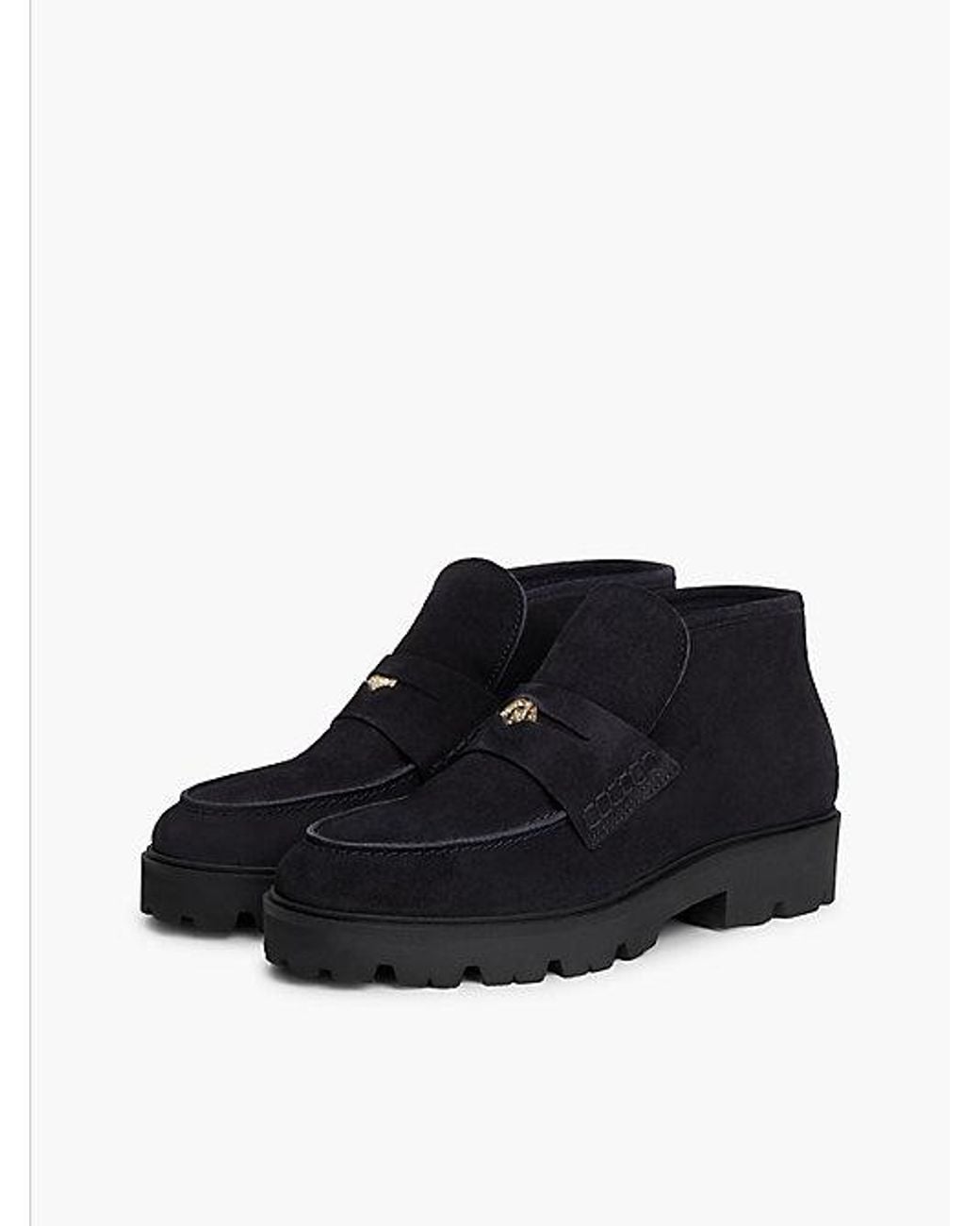 Tommy Hilfiger Black Th Monogram Suede Penny Loafer Boots