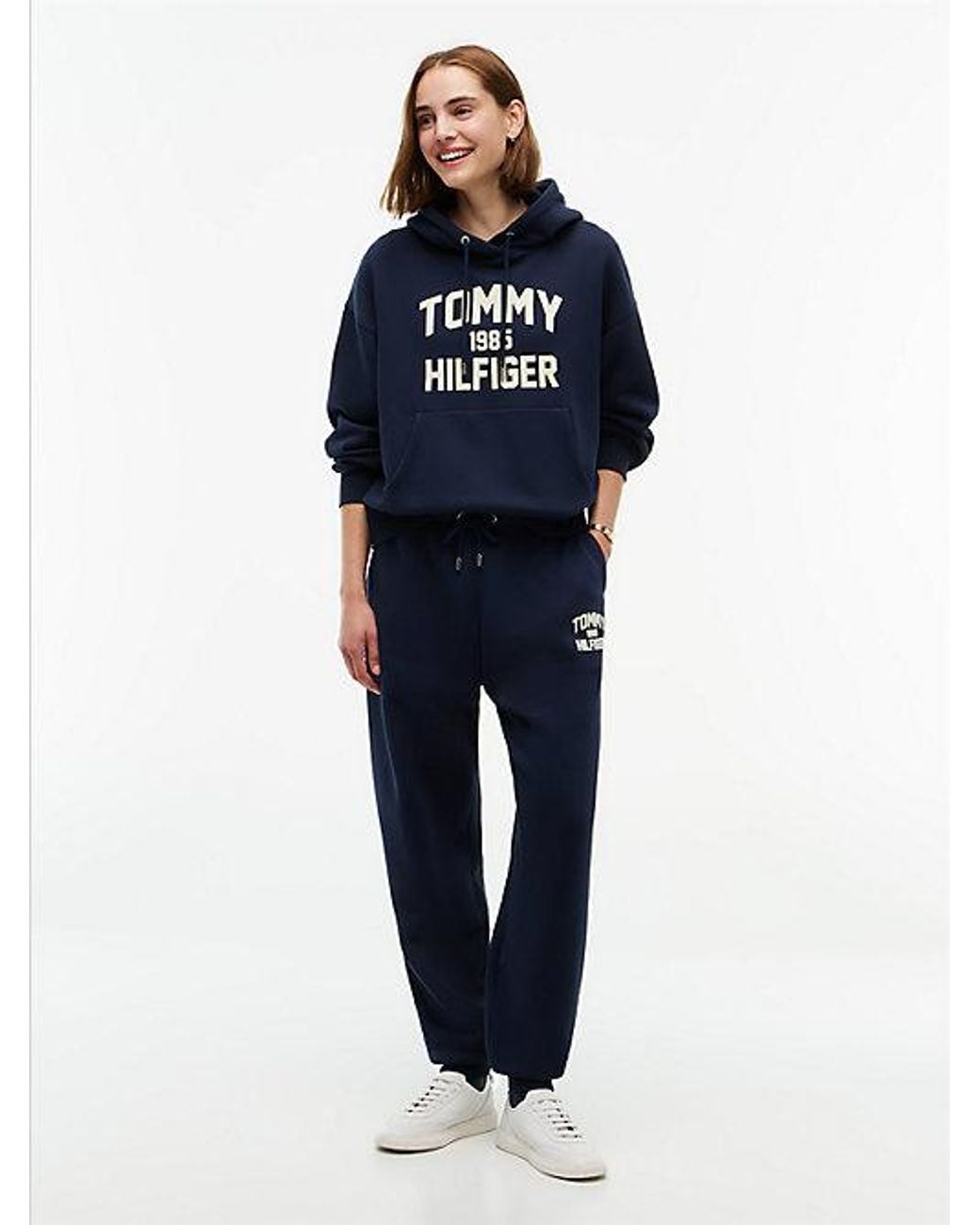 Tommy Hilfiger Blue Flock Varsity Logo Relaxed Fleece Hoody