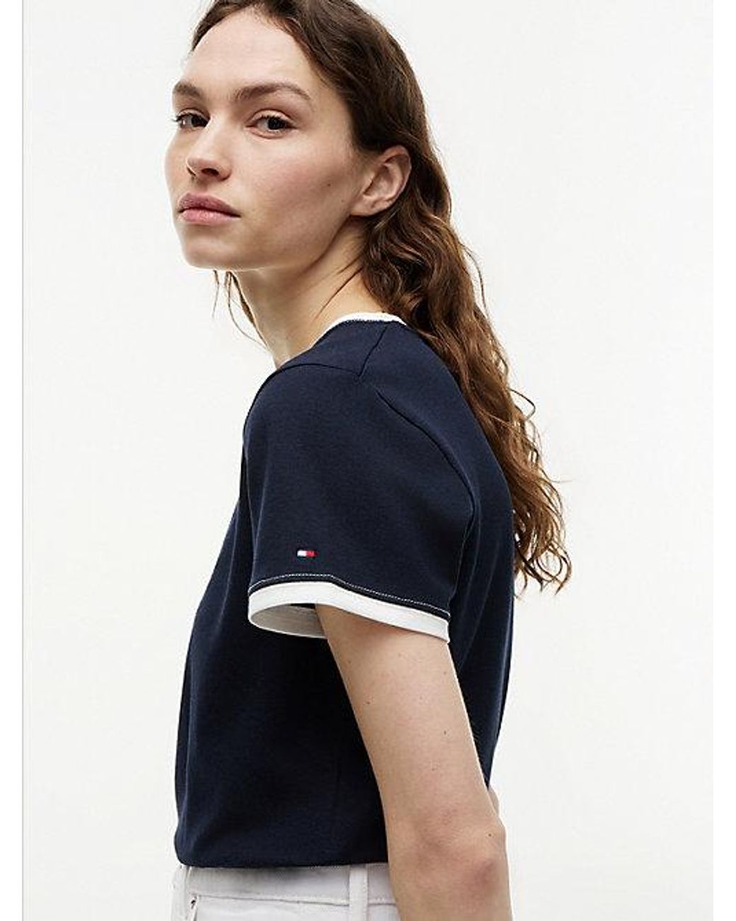 Tommy Hilfiger Blue Logo Embroidery Ringer T-Shirt