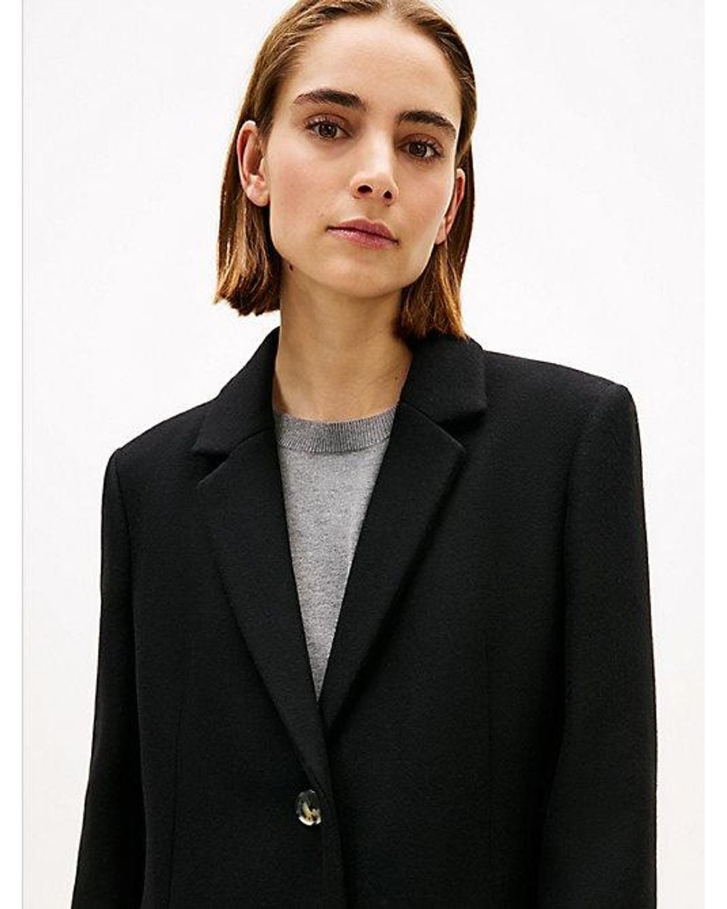 Tommy Hilfiger Black Wool Blend Longline Coat With Cashmere