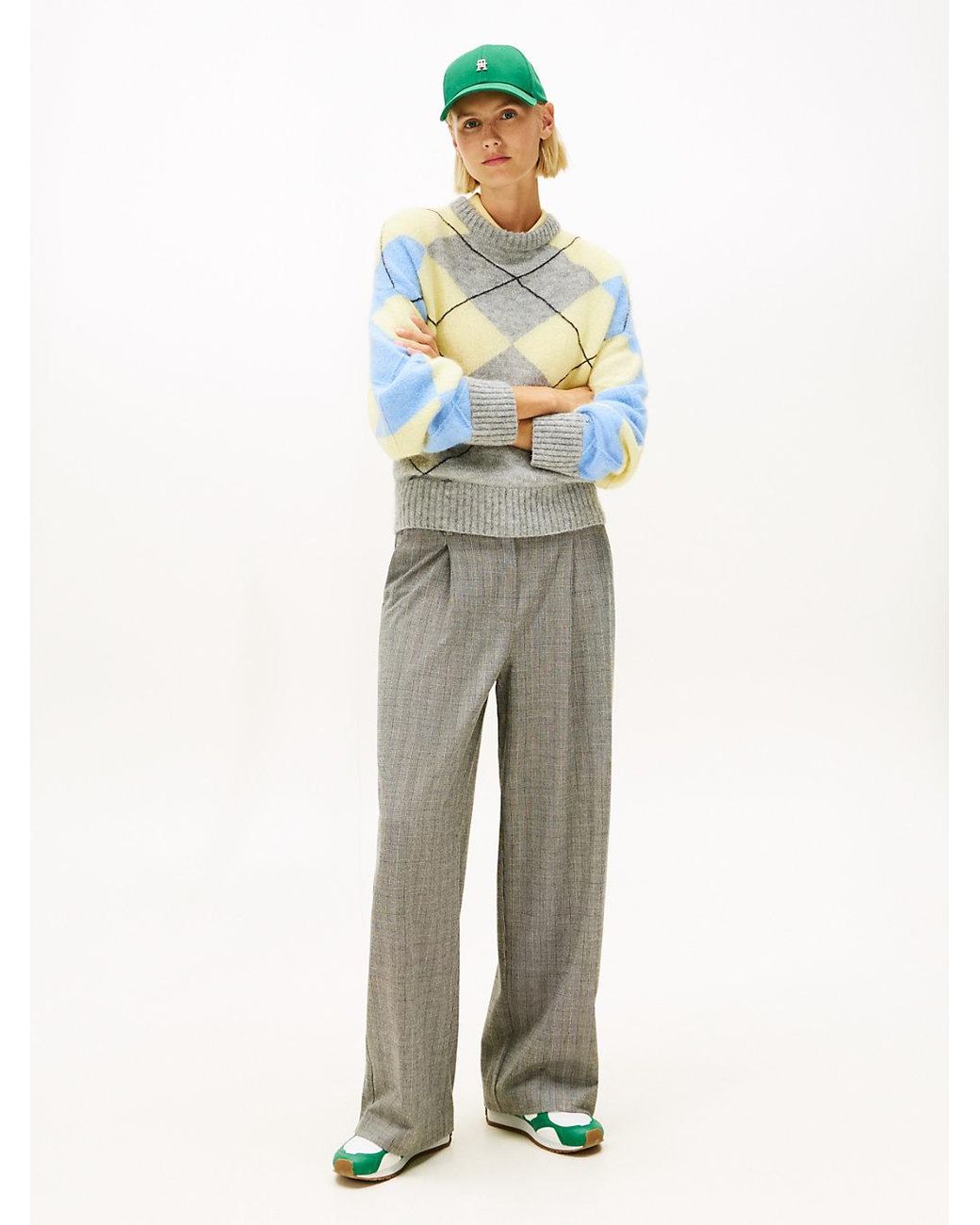 Tommy Hilfiger Gray Argyle Oversized Alpaca Blend Jumper