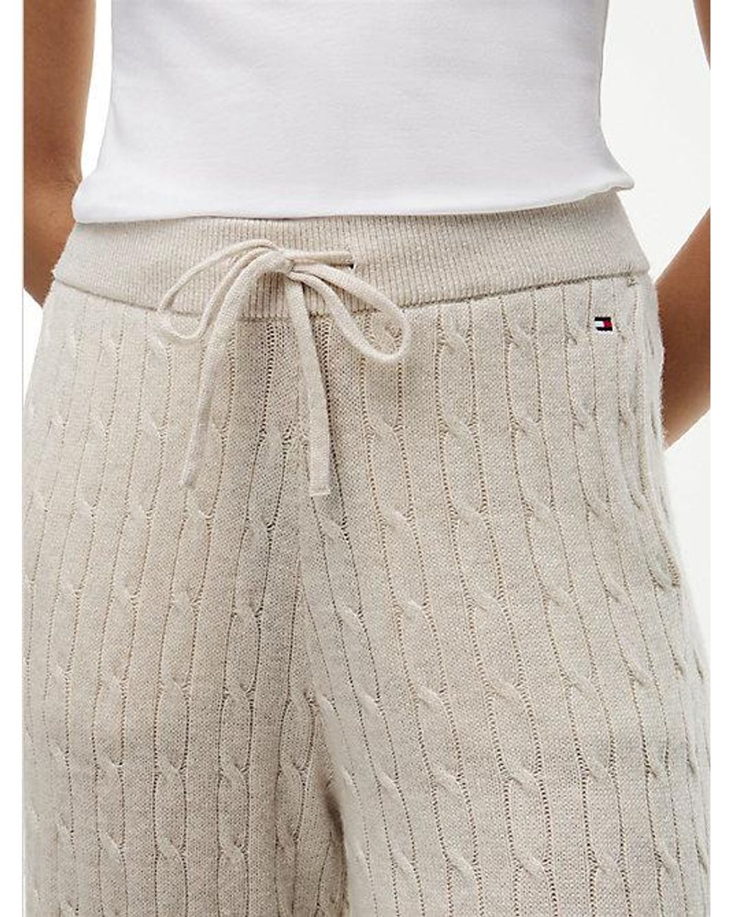 Tommy Hilfiger White Cable Knit Wide Leg Lounge Trousers