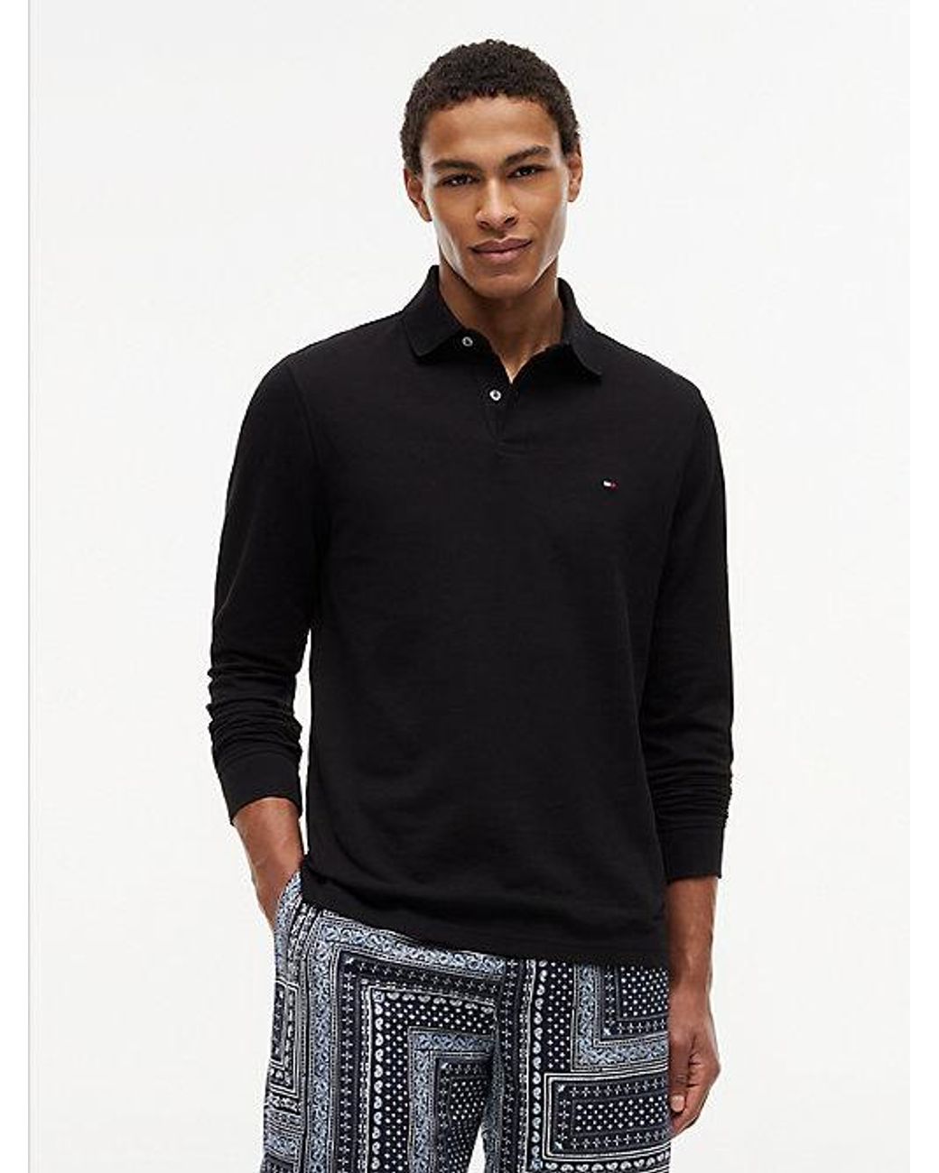 Tommy Hilfiger Black 1985 Regular Fit Long Sleeve Polo Shirt for men