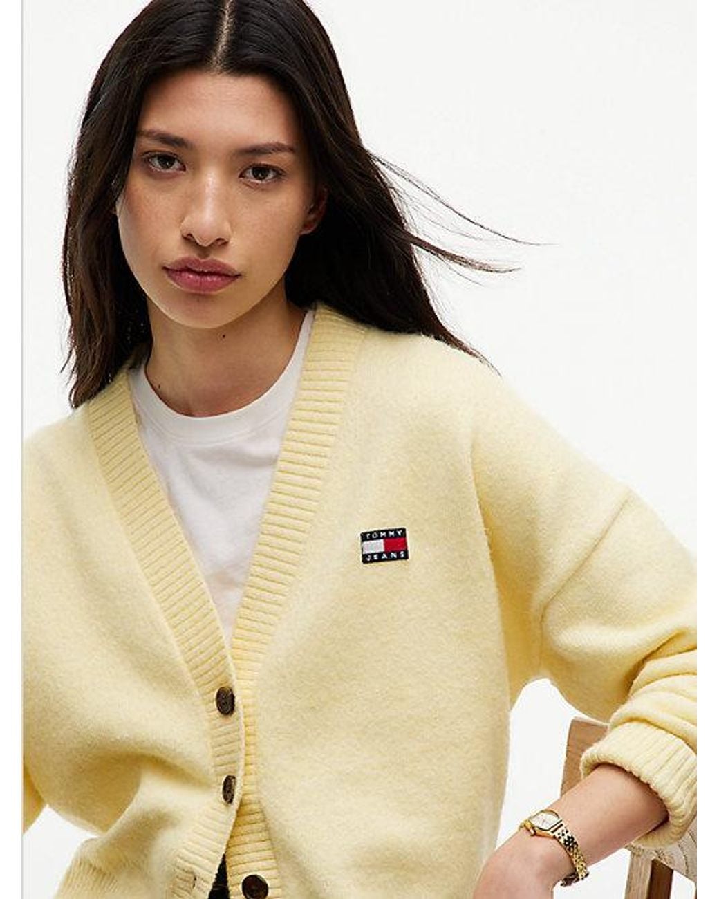 Tommy Hilfiger Natural Tommy Badge Fluffy Cardigan With Alpaca