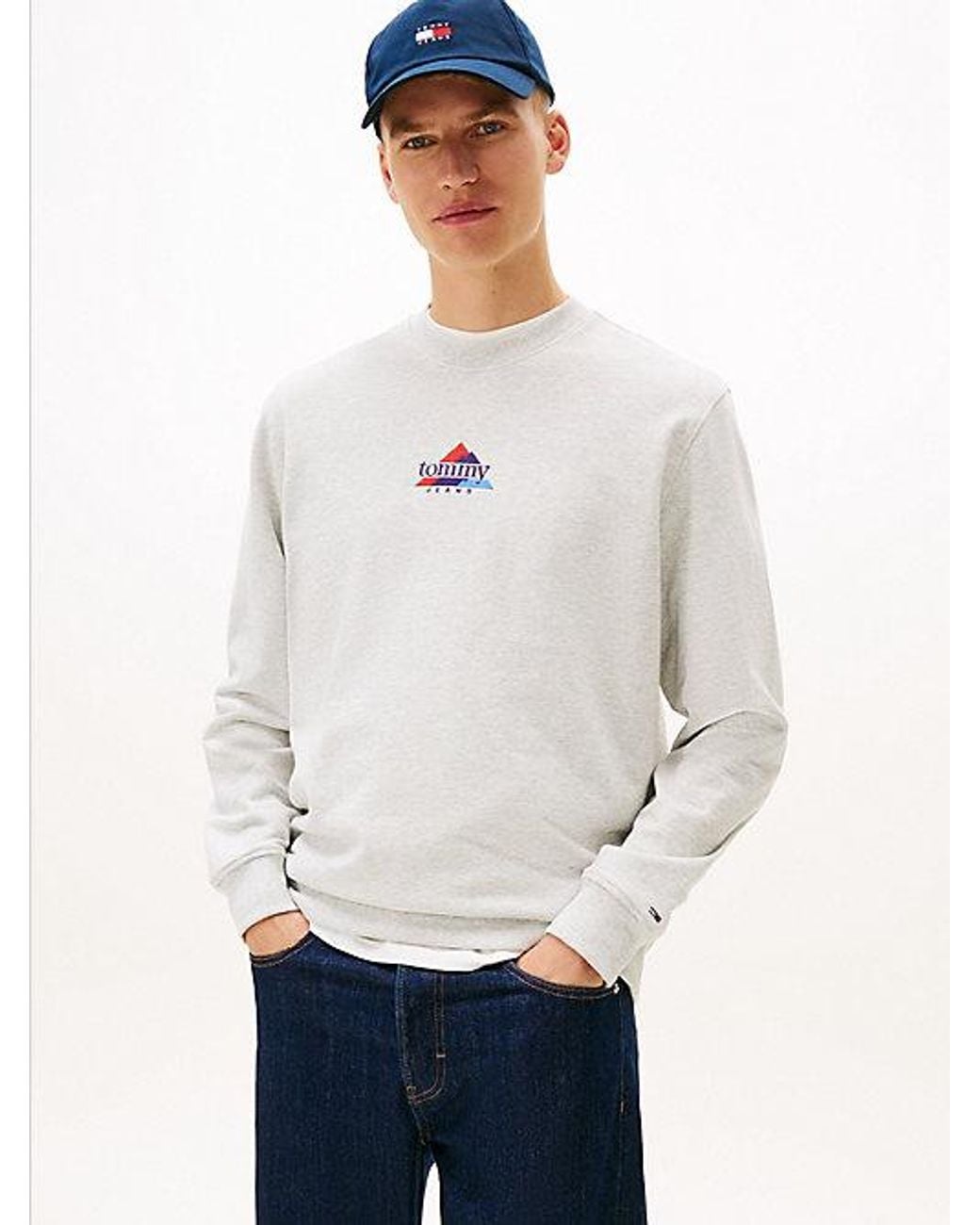 Tommy Hilfiger White Mens Medium Weight Crewneck Sweatshirt With Embroidered Archival Logo for men