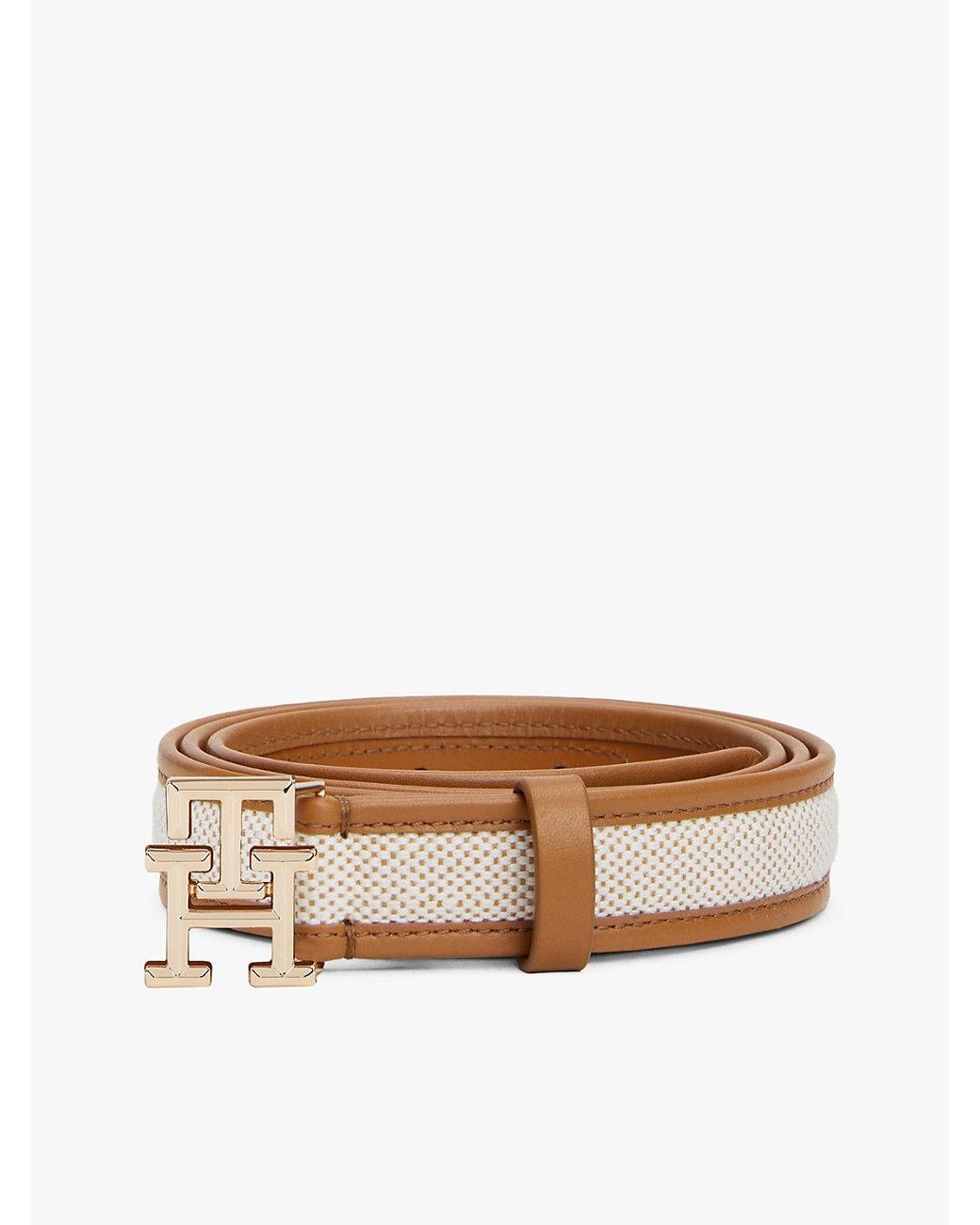 Tommy Hilfiger Natural Th Monogram Canvas Leather Belt
