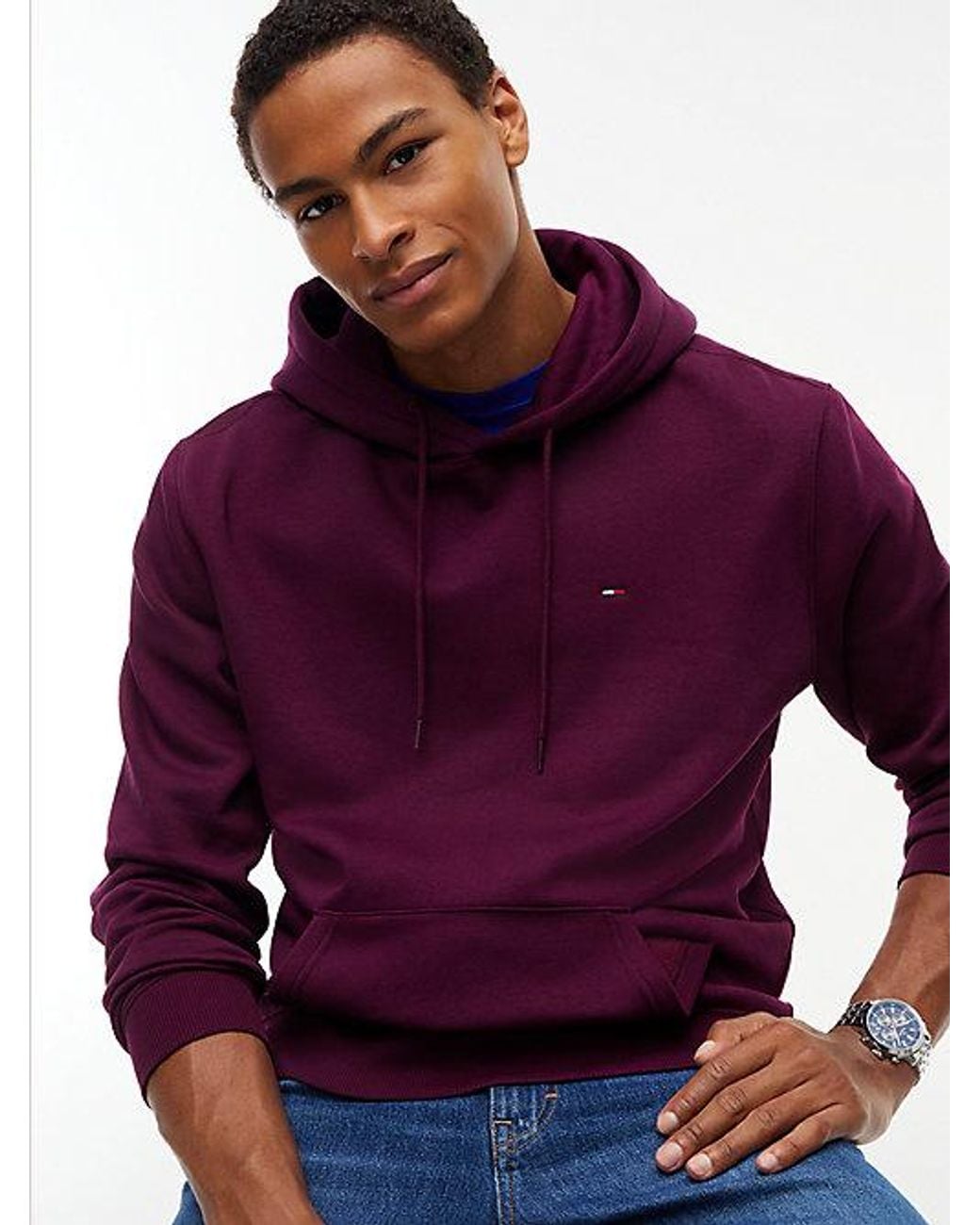 Tommy Hilfiger Purple Tommy Jeans Flag Embroidery Fleece Drawstring Hoody for men