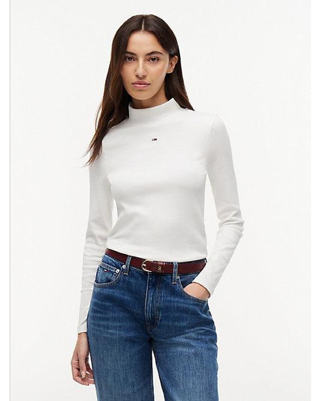 Tommy Hilfiger White Mock Neck Long Sleeve Top