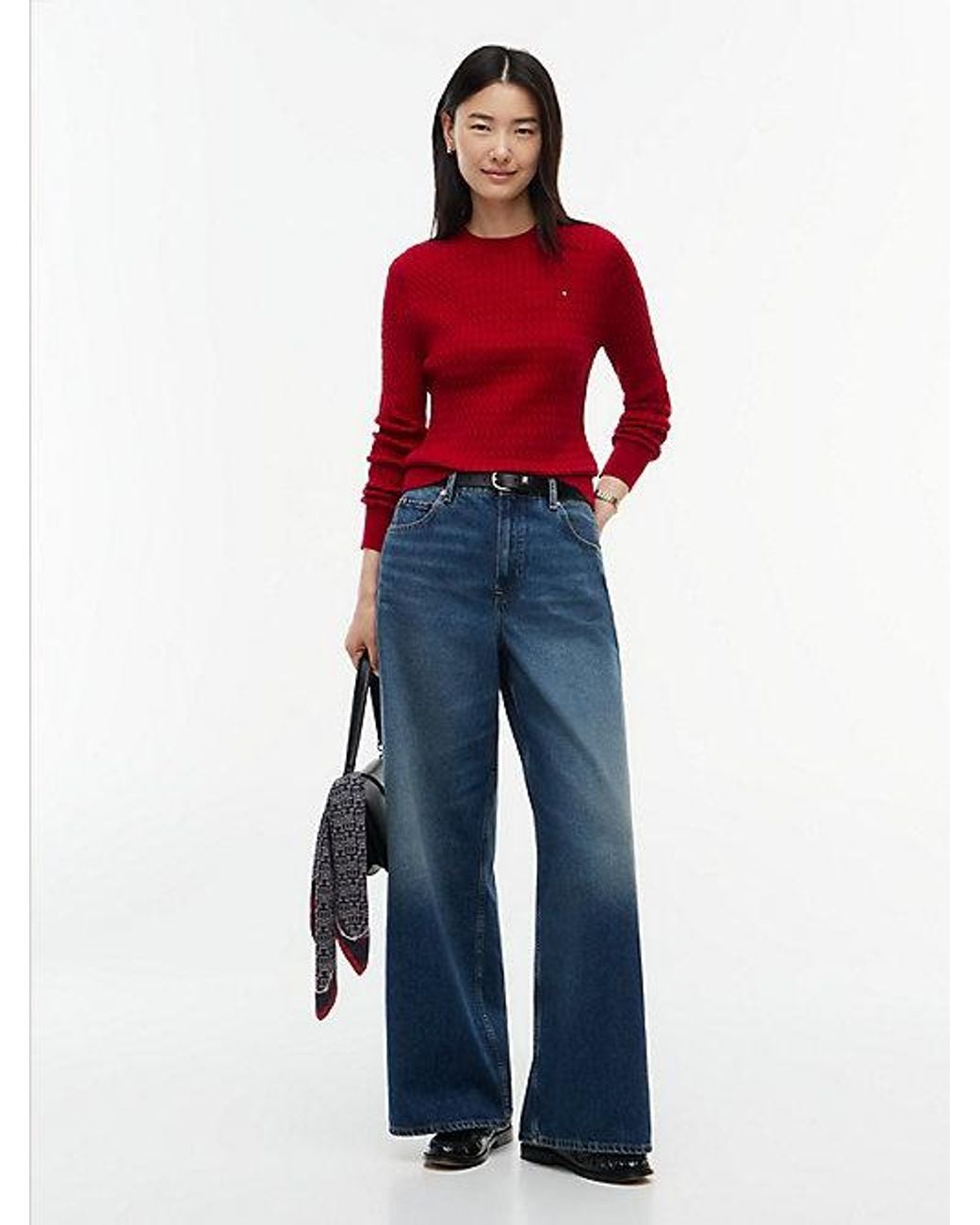 Tommy Hilfiger Red Fine Cable Knit Slim Jumper