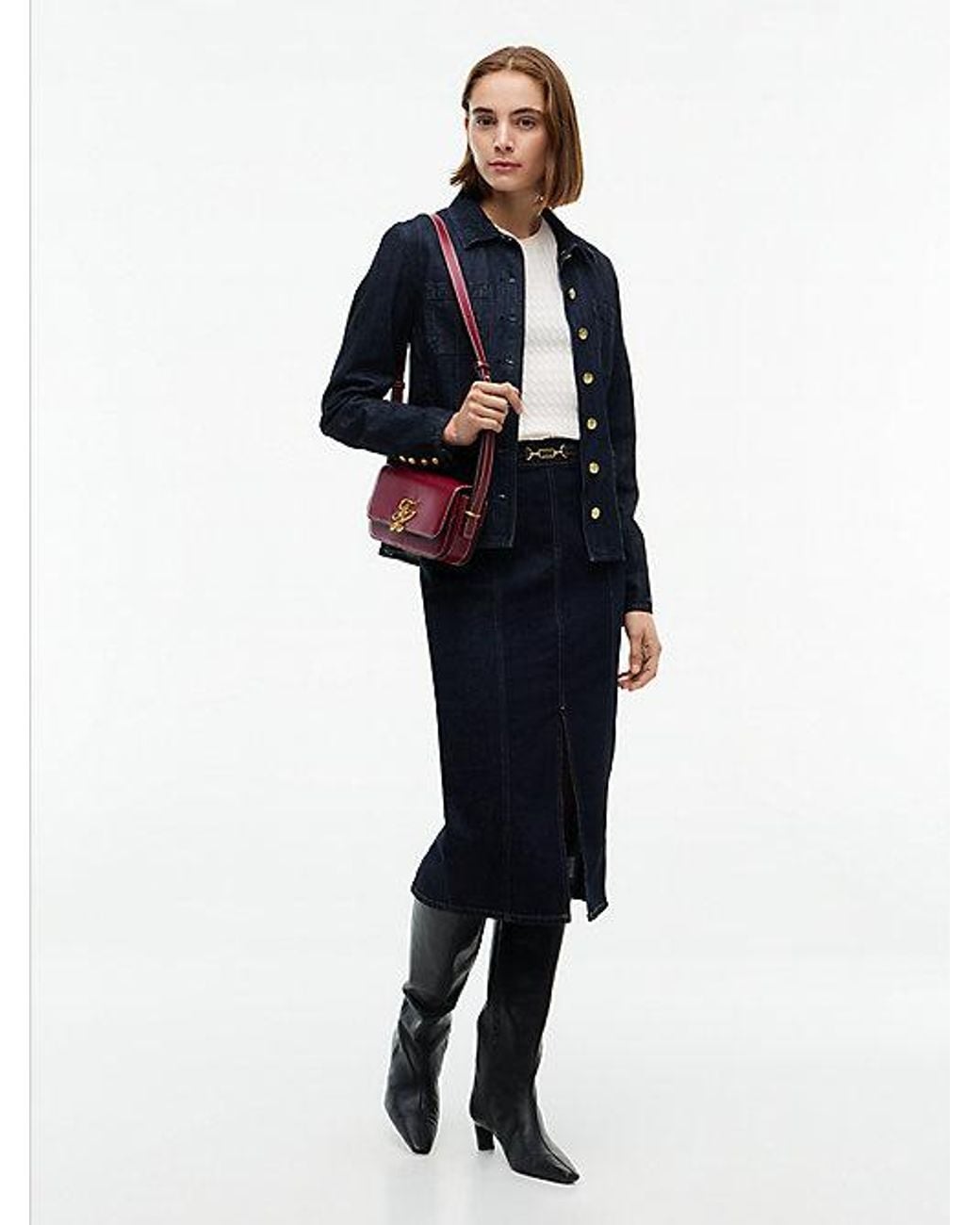Tommy Hilfiger Black Horsebit Slim Denim Midi Skirt