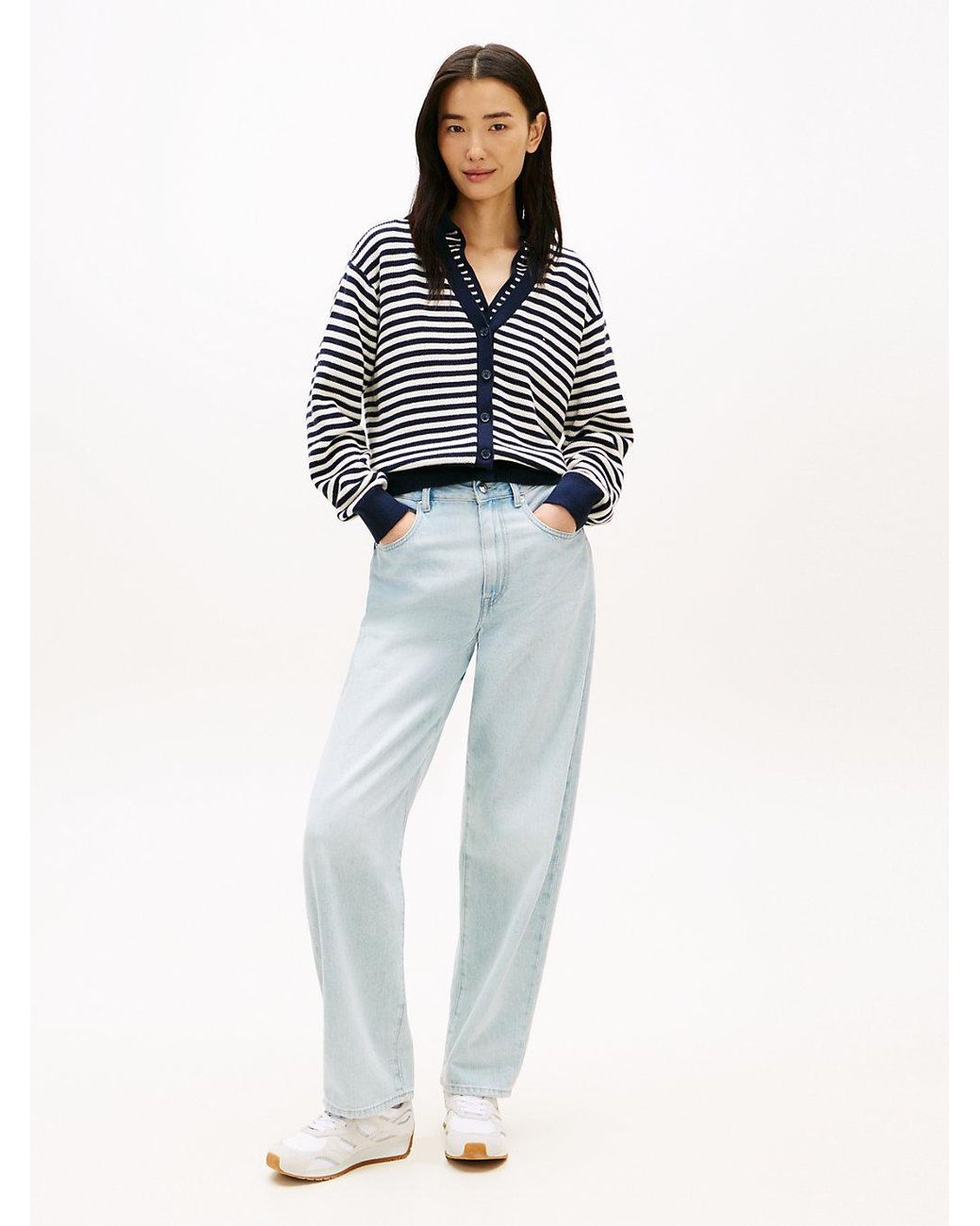 Tommy Hilfiger Blue Mid Rise Tapered Barrel Leg Jeans