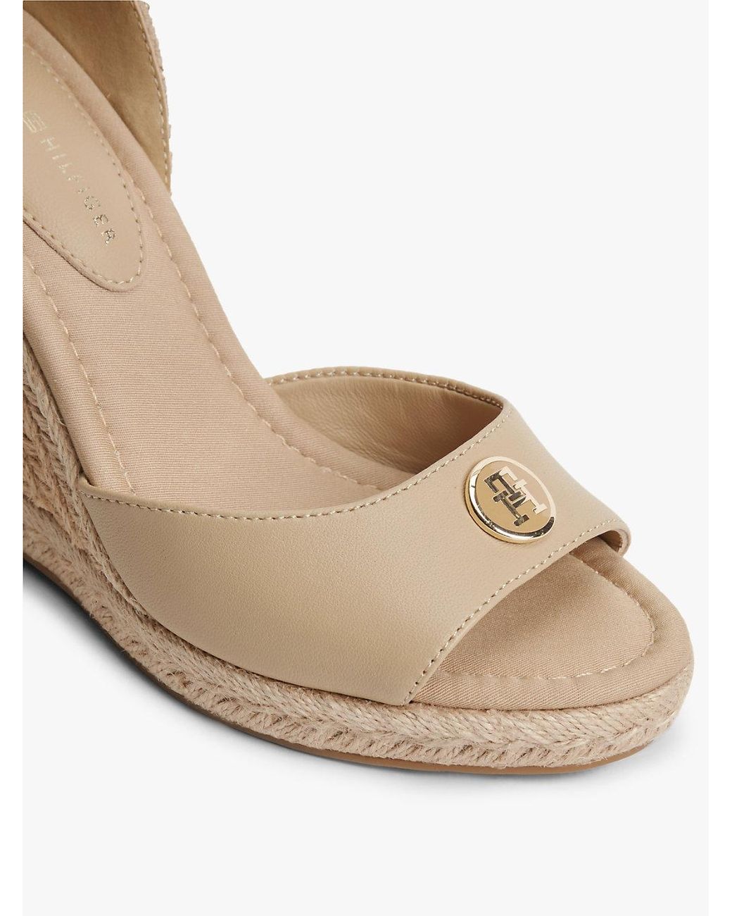 Tommy Hilfiger Natural Logo Plaque Leather Wedge Heel Espadrilles