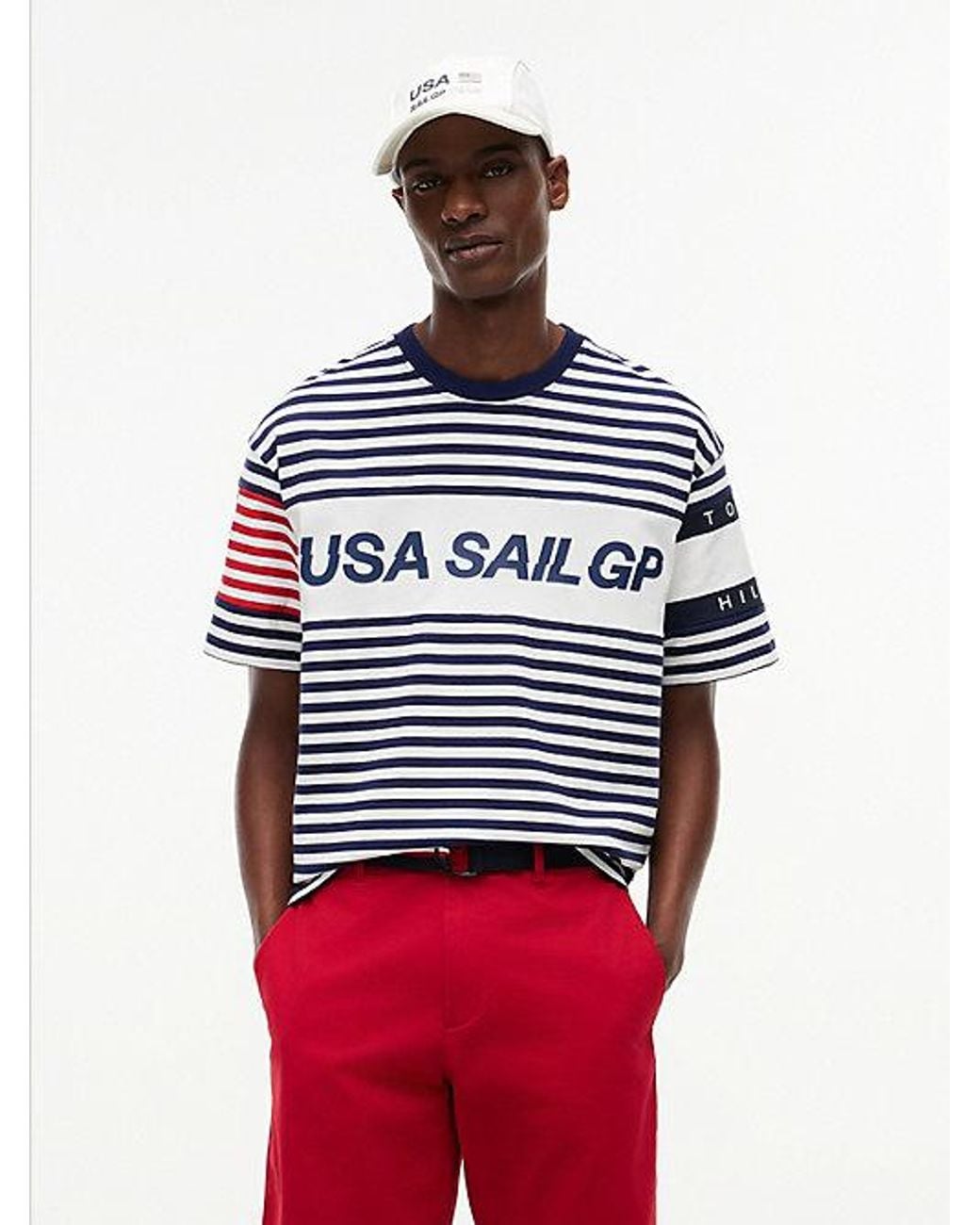 Tommy Hilfiger Red Tommy X U.S. Sail Gp Team Stripe Relaxed T-Shirt