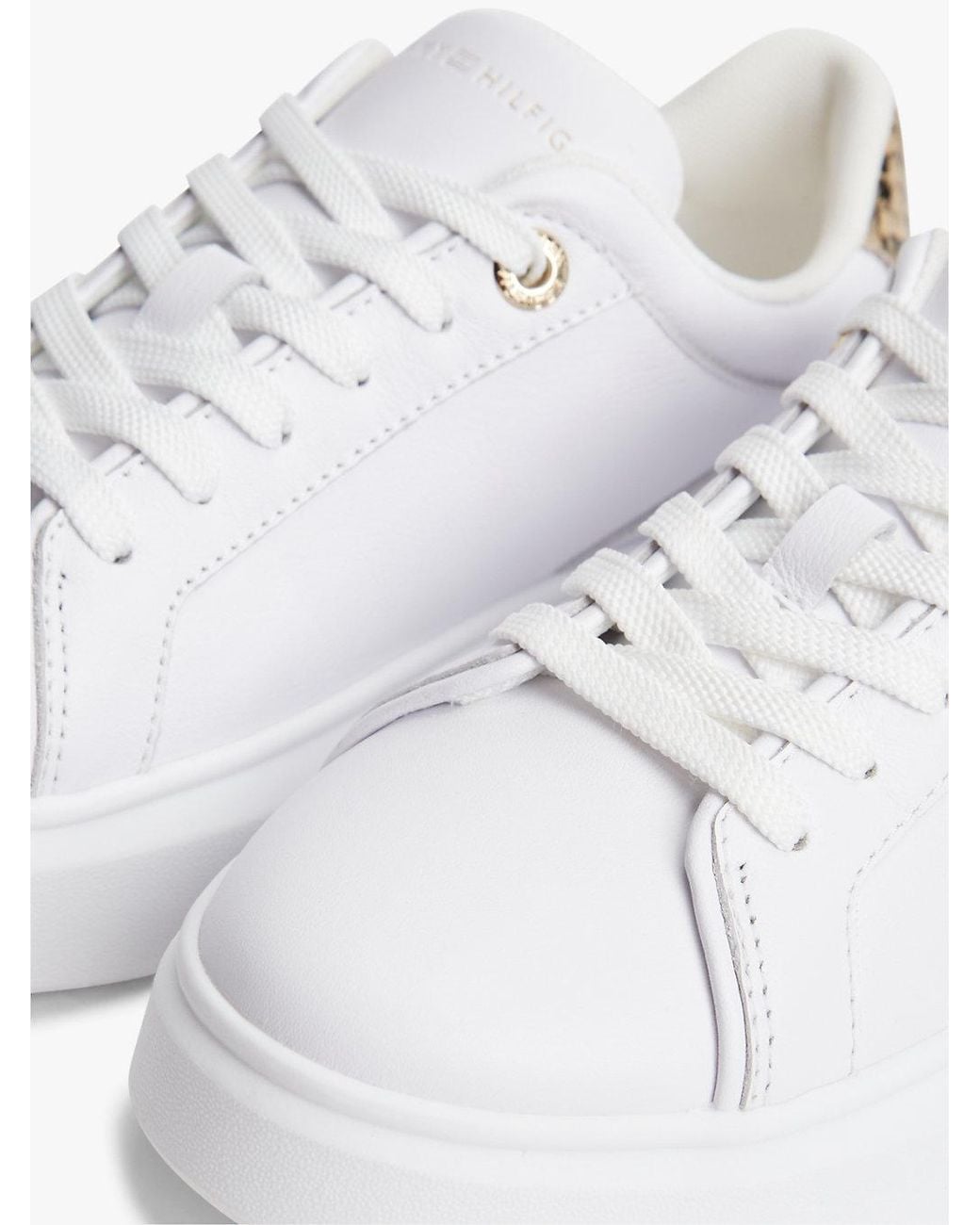 Tommy Hilfiger White Snake Print Heel Leather Platform Trainers