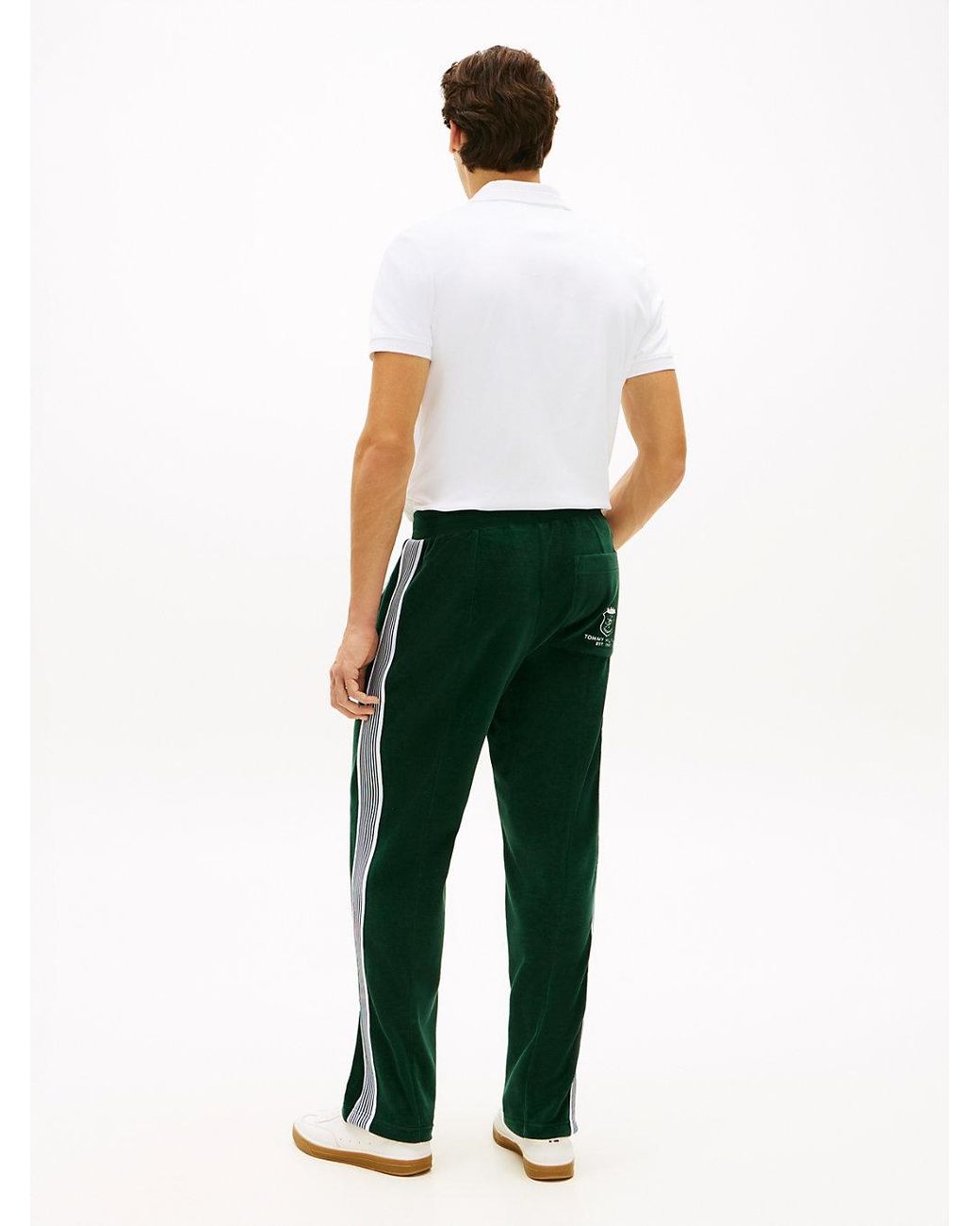 Tommy Hilfiger Green Crest Embroidery Velour Joggers for men