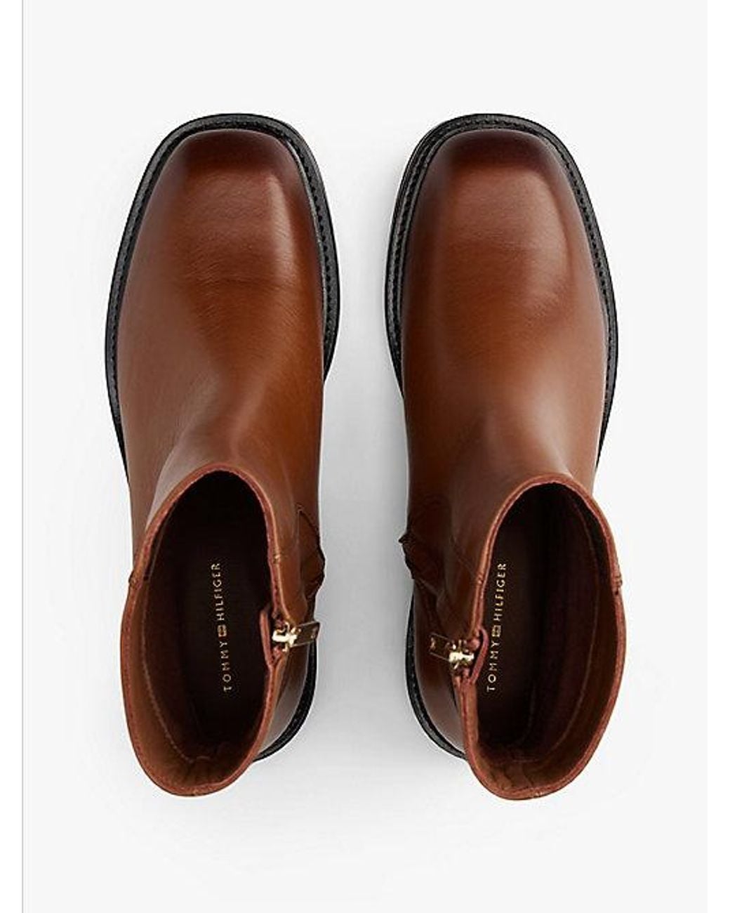 Tommy Hilfiger Brown Square Toe Leather Ankle Boots
