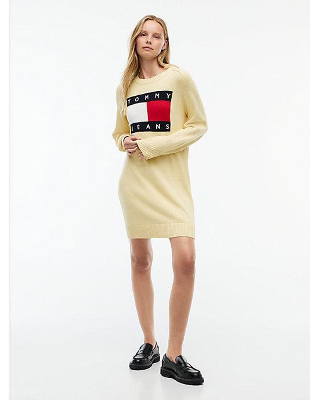 Tommy Hilfiger White Oversized Mini Jumper Dress With Wool