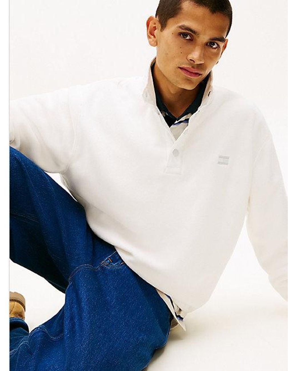 Tommy Hilfiger White Back Logo Relaxed Polar Fleece Sweatshirt for men