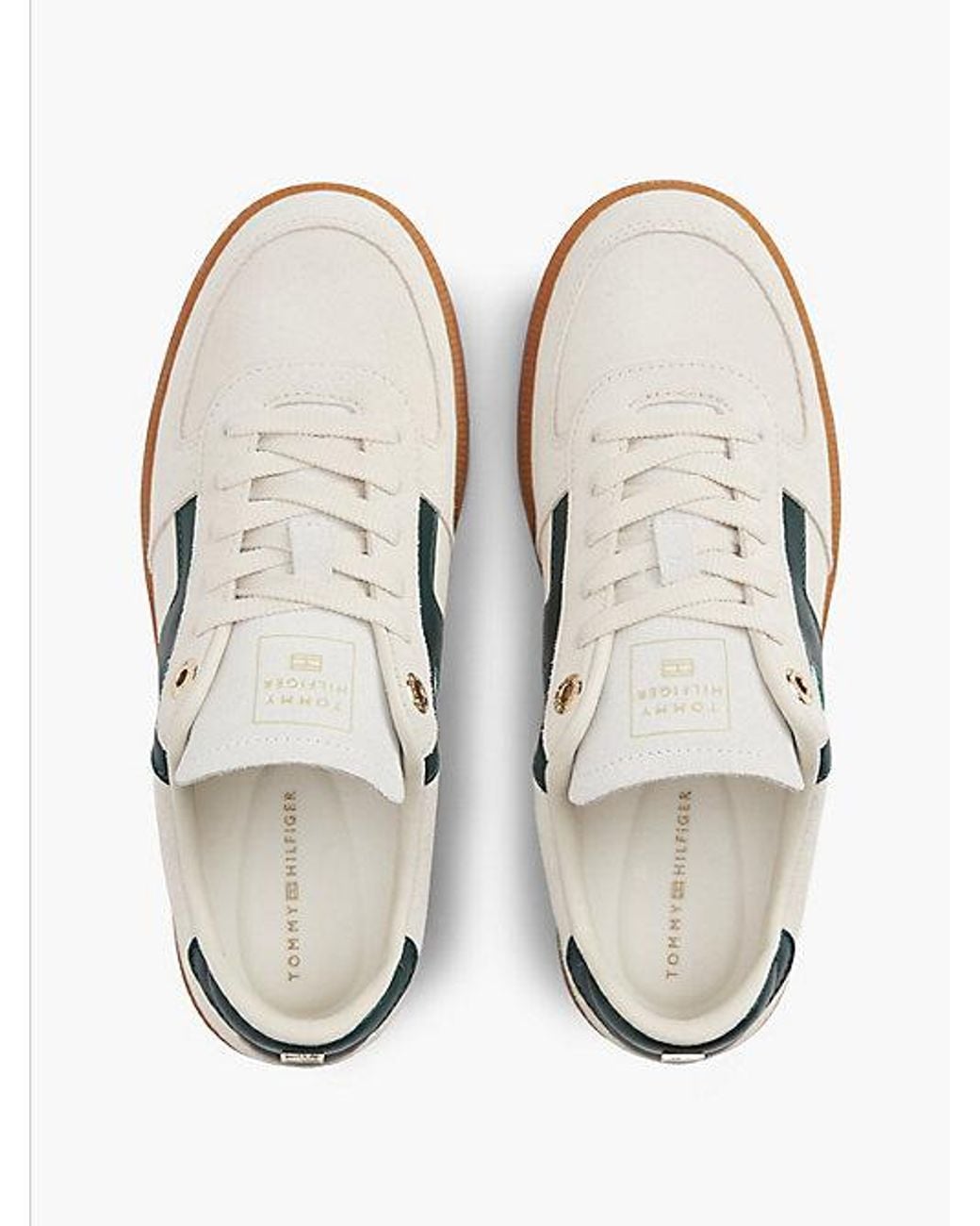 Tommy Hilfiger White Th Tribeca Suede Mixed Texture Enamel Flag Trainers