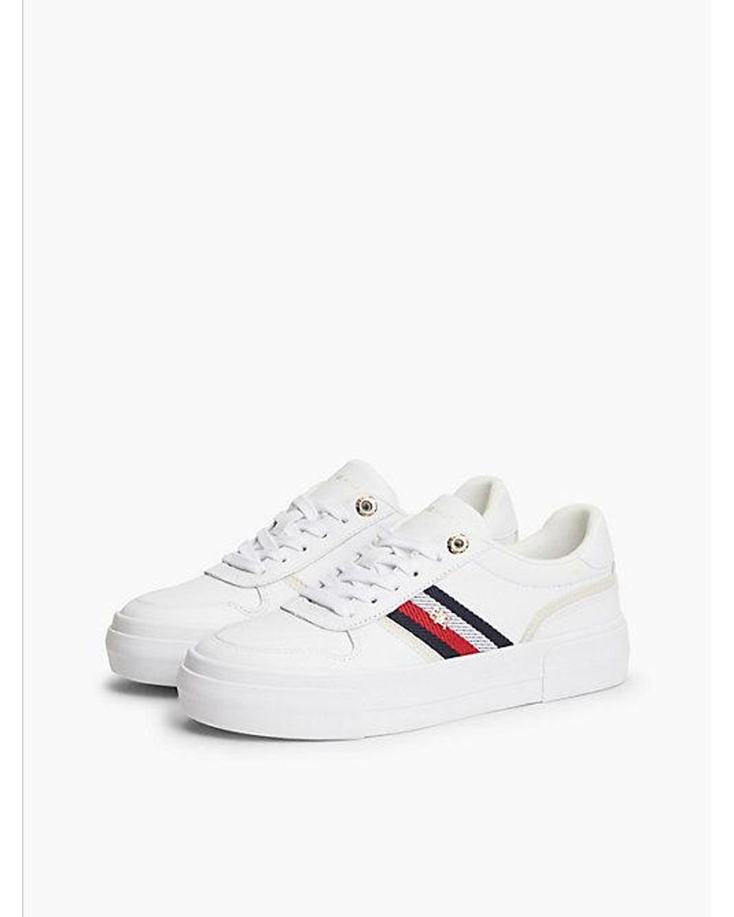 Tommy Hilfiger White Leather Global Stripe Platform Trainers