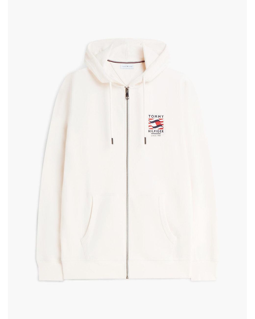 Tommy Hilfiger White Flag Embroidery French Terry Zip-Thru Hoody for men