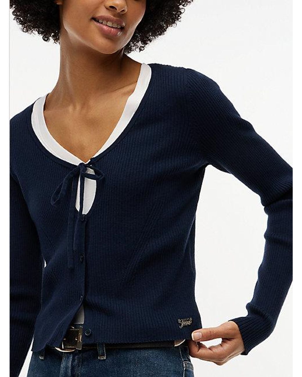 Tommy Hilfiger Blue Extra Slim Logo Tie Neck Cardigan