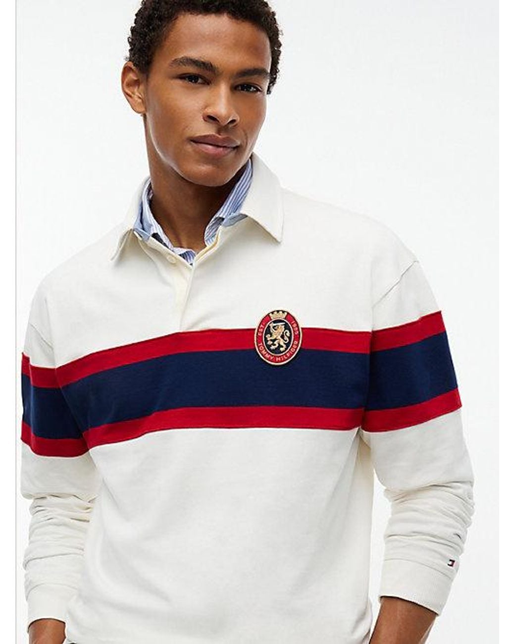 Tommy Hilfiger White Crest Colour Blocked Relaxed Rugby Shirt for men