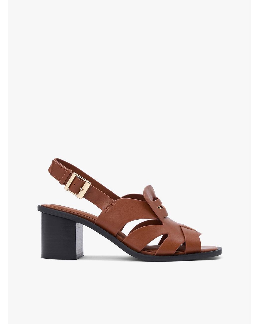 Tommy Hilfiger Brown Leather Crest Block Heel Sandals