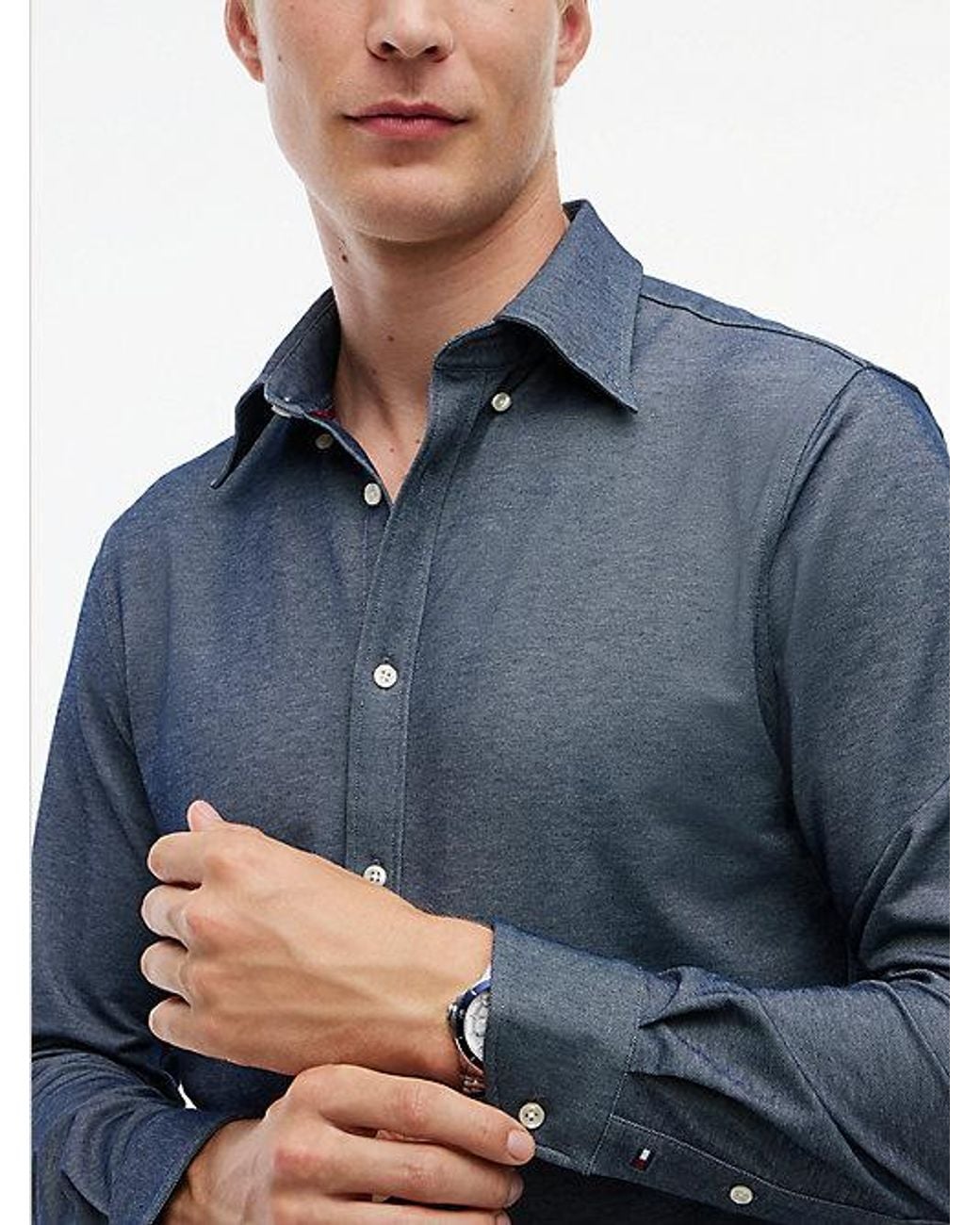 Tommy Hilfiger Blue Performance Slim Fit Pique Oxford Shirt for men