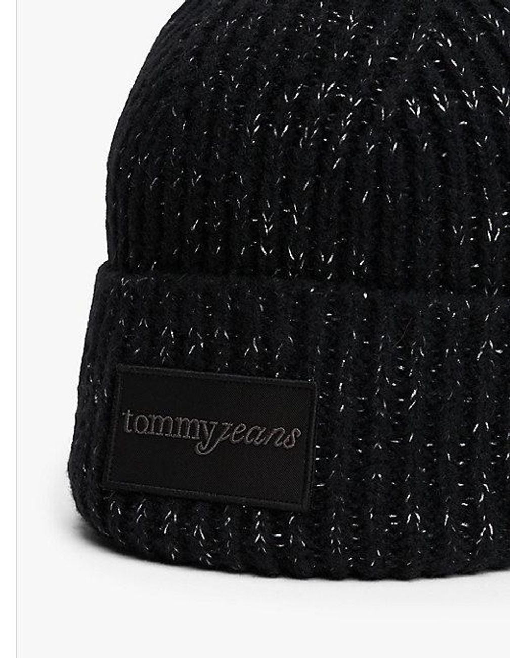 Tommy Hilfiger Black Wool Blend Metallic Beanie
