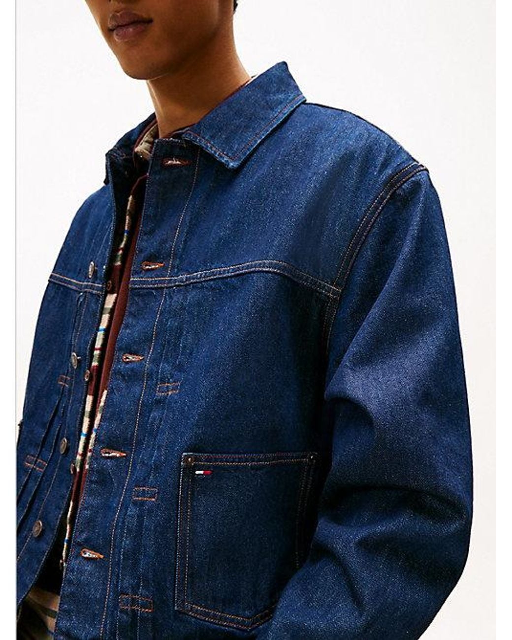 Tommy Hilfiger Blue Pleated Denim Trucker Jacket for men