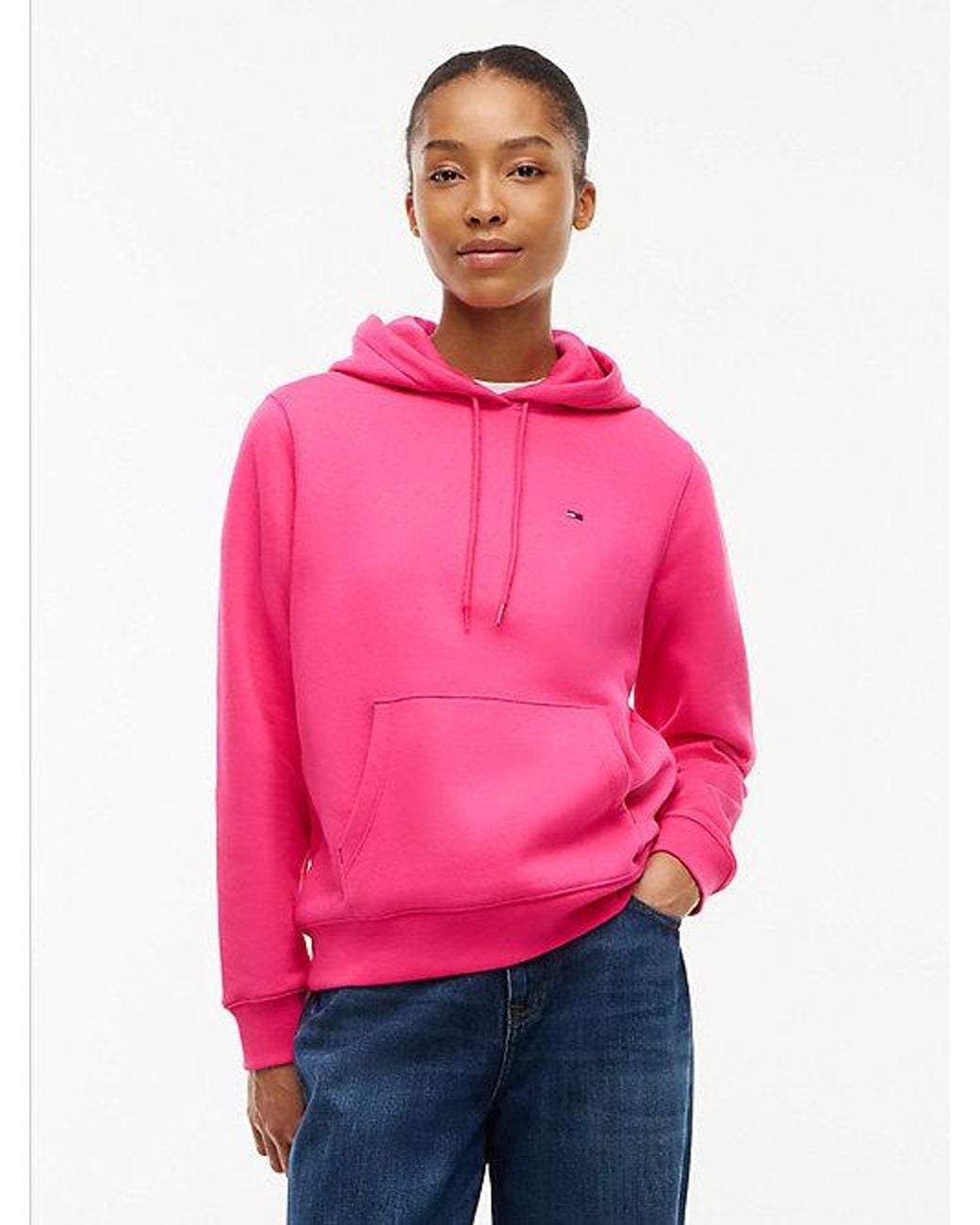 Tommy Hilfiger Pink Tommy Jeans Flag Embroidery Fleece Drawstring Hoody
