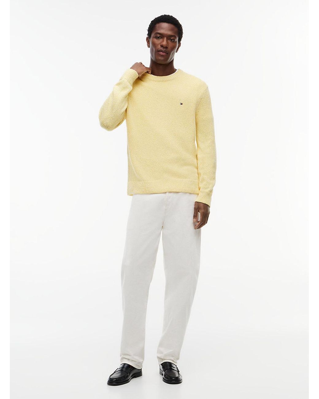 Tommy Hilfiger Natural Two-Tone Bouclé Relaxed Crew Neck Jumper for men