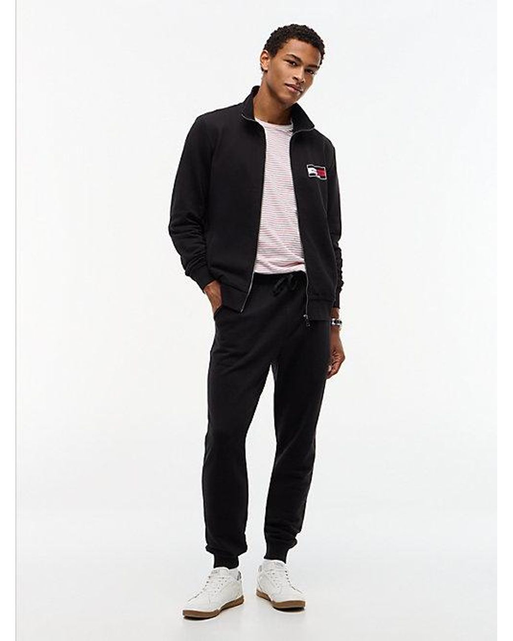 Tommy Hilfiger Black Logo Zip Thru Terry Sweatshirt for men