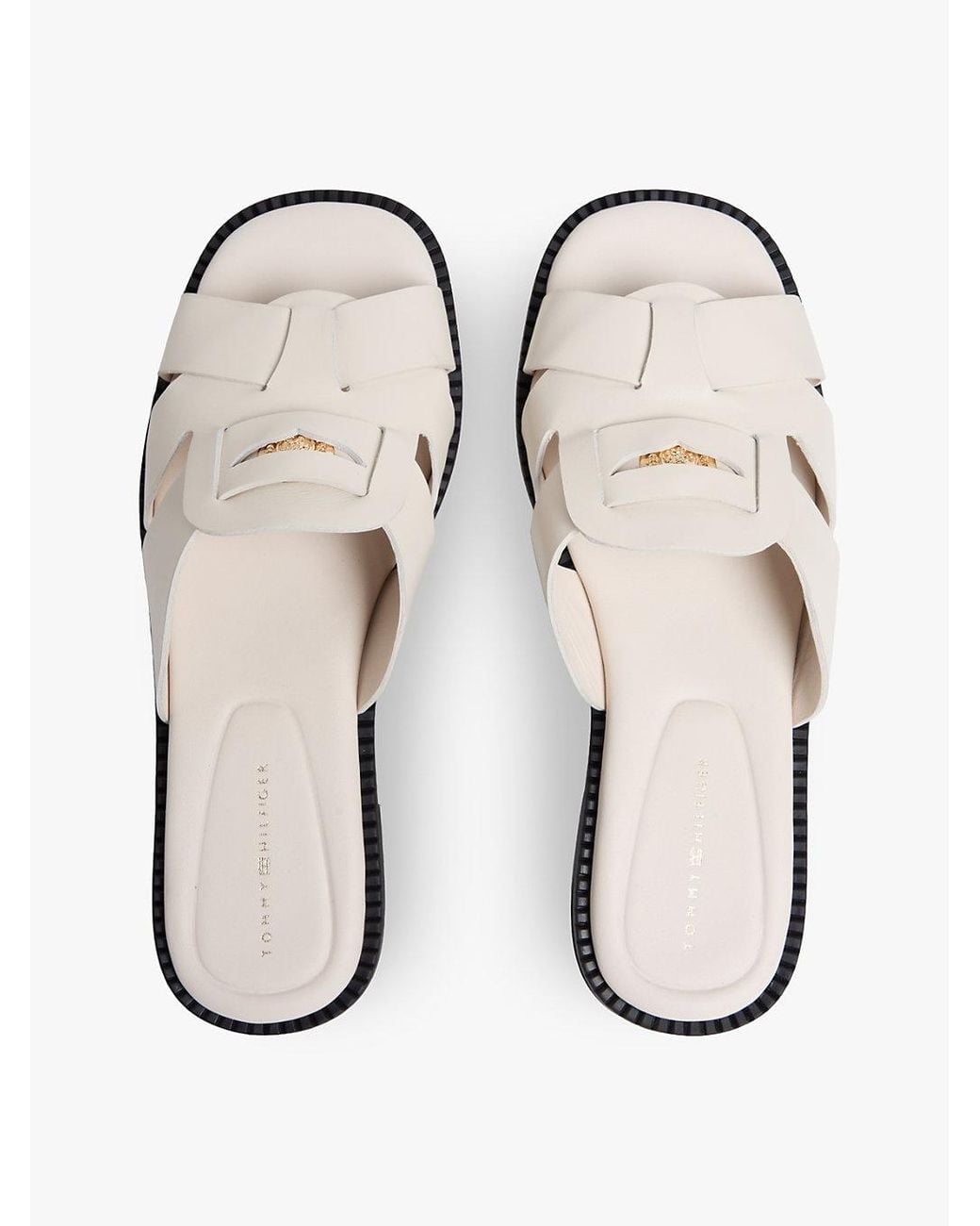 Tommy Hilfiger White Leather Crest Square Toe Sandals