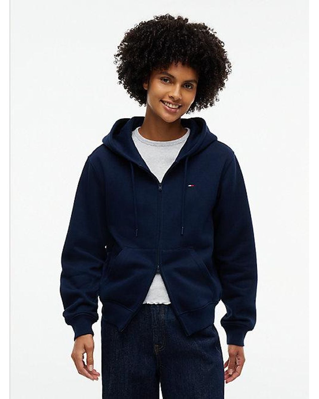 Tommy Hilfiger Blue Tommy Jeans Flag Embroidery Fleece Zip Thru Hoody