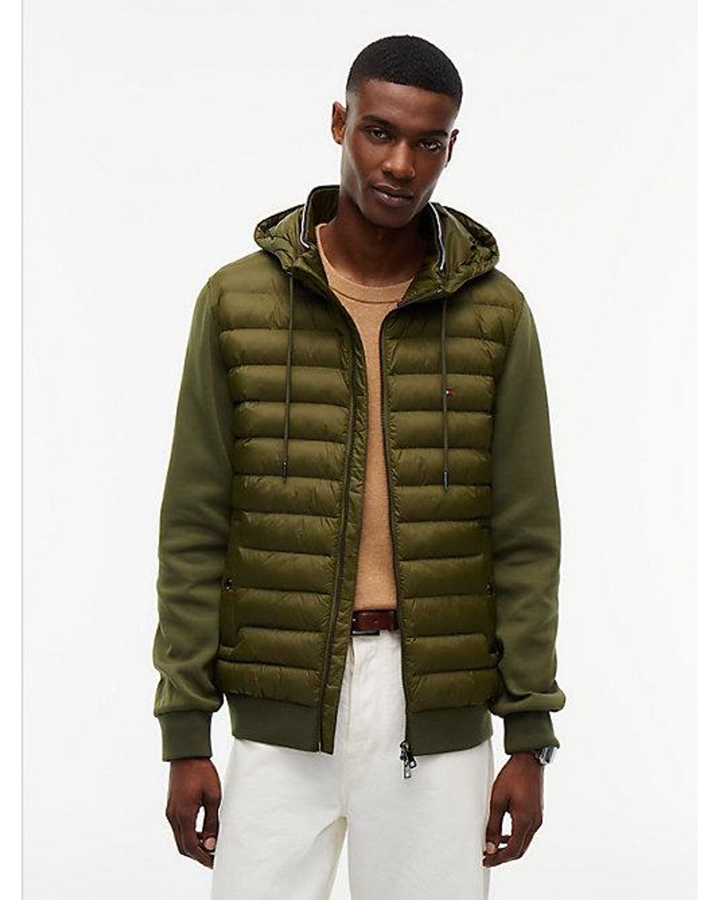 Tommy Hilfiger Green Mixed Texture Zip Thru Hooded Sweatshirt for men