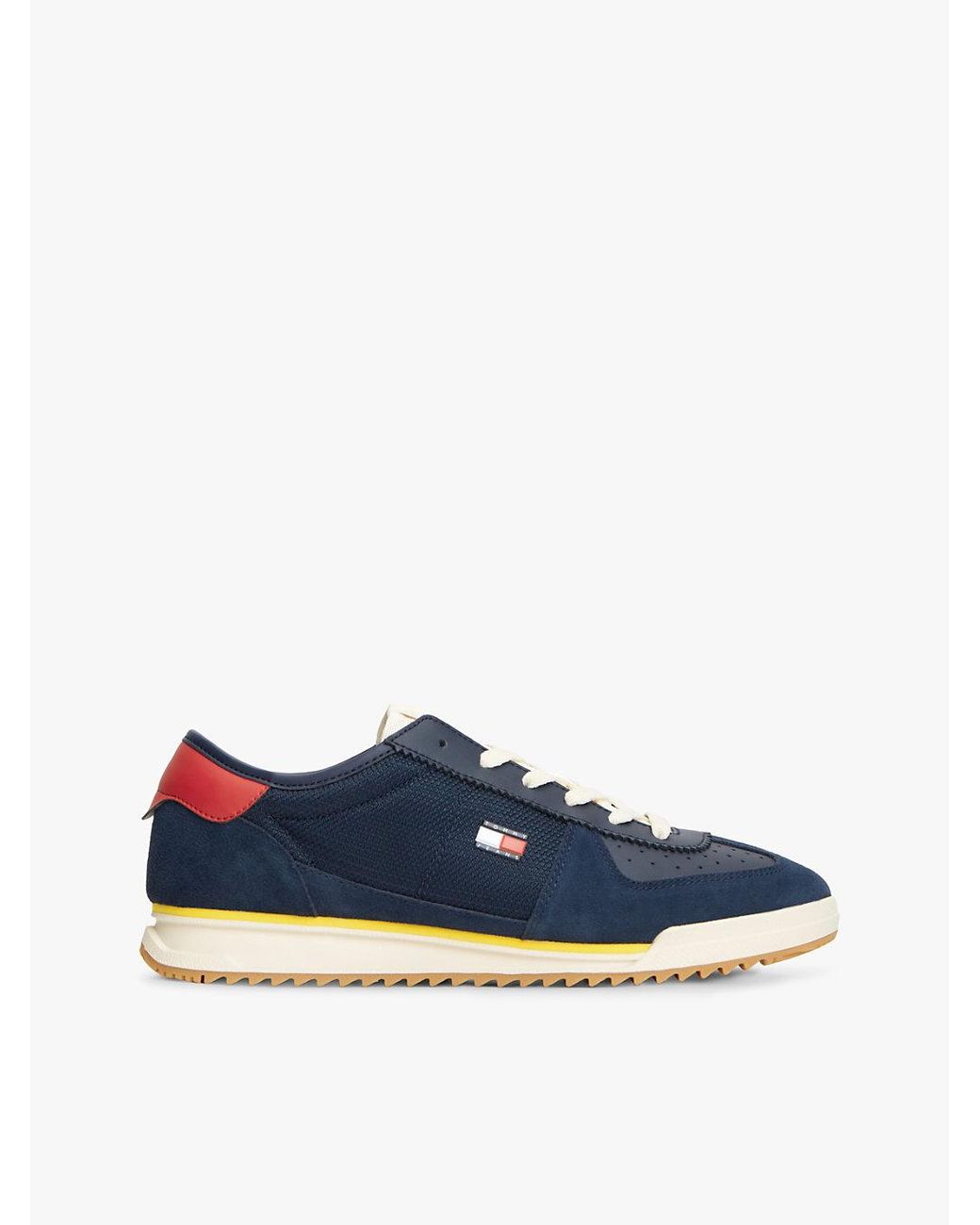 Tommy Hilfiger Blue Retro Leather Mixed Texture Serrated Trainers for men
