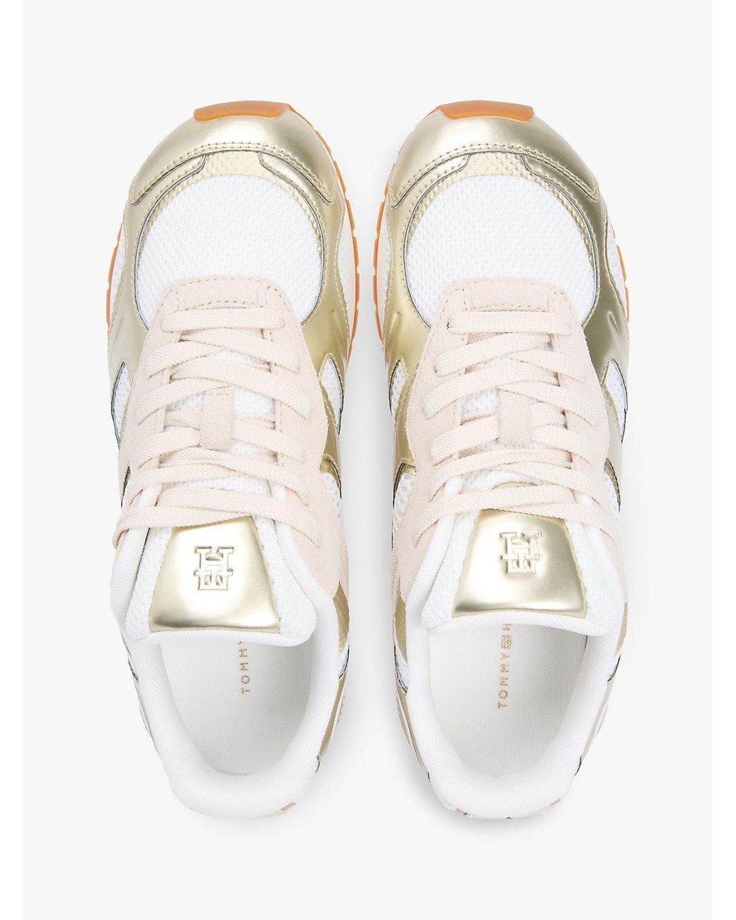 Tommy Hilfiger White Mixed Texture Metallic Trainers With Leather