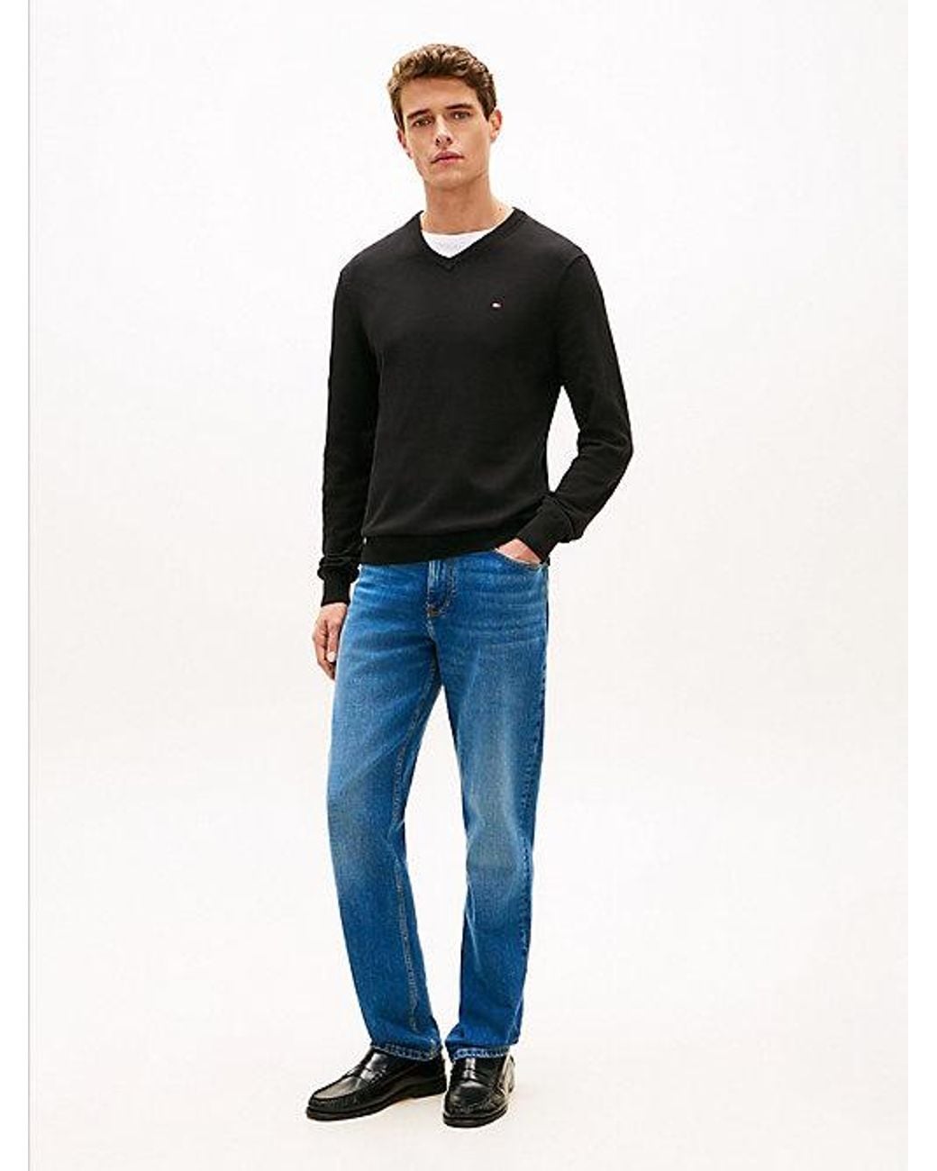 Tommy Hilfiger Black Flag Embroidery V-neck Jumper for men