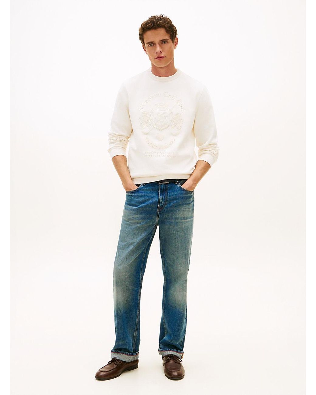 Tommy Hilfiger White Crest Embroidery Intechno Knit Sweatshirt for men
