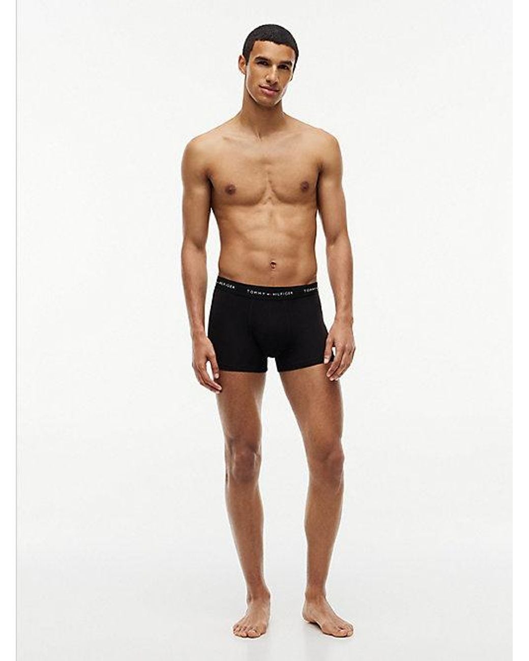 Tommy Hilfiger Black 3 Pack Signature Logo Contrast Waistband Trunks for men