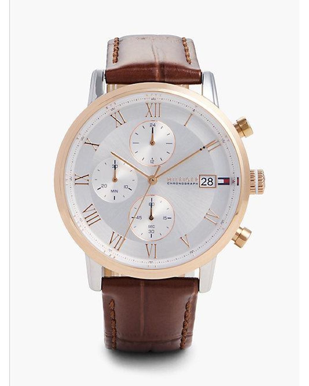 Tommy Hilfiger Gray Rose Plated Leather Strap Watch for men