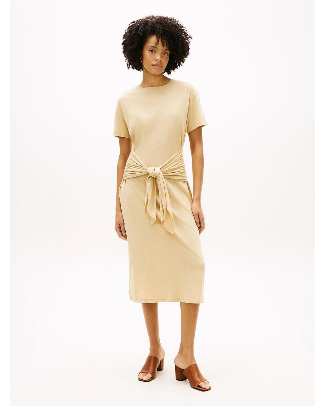 Tommy Hilfiger Natural Textured Knot Relaxed Midi T-Shirt Dress